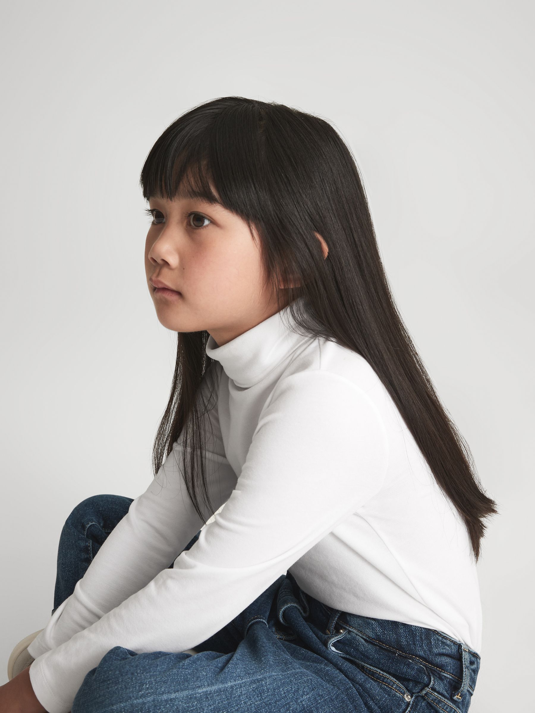 9-14 yrs Cotton Blend Roll Neck Top in Ivory - Image 4 of 8