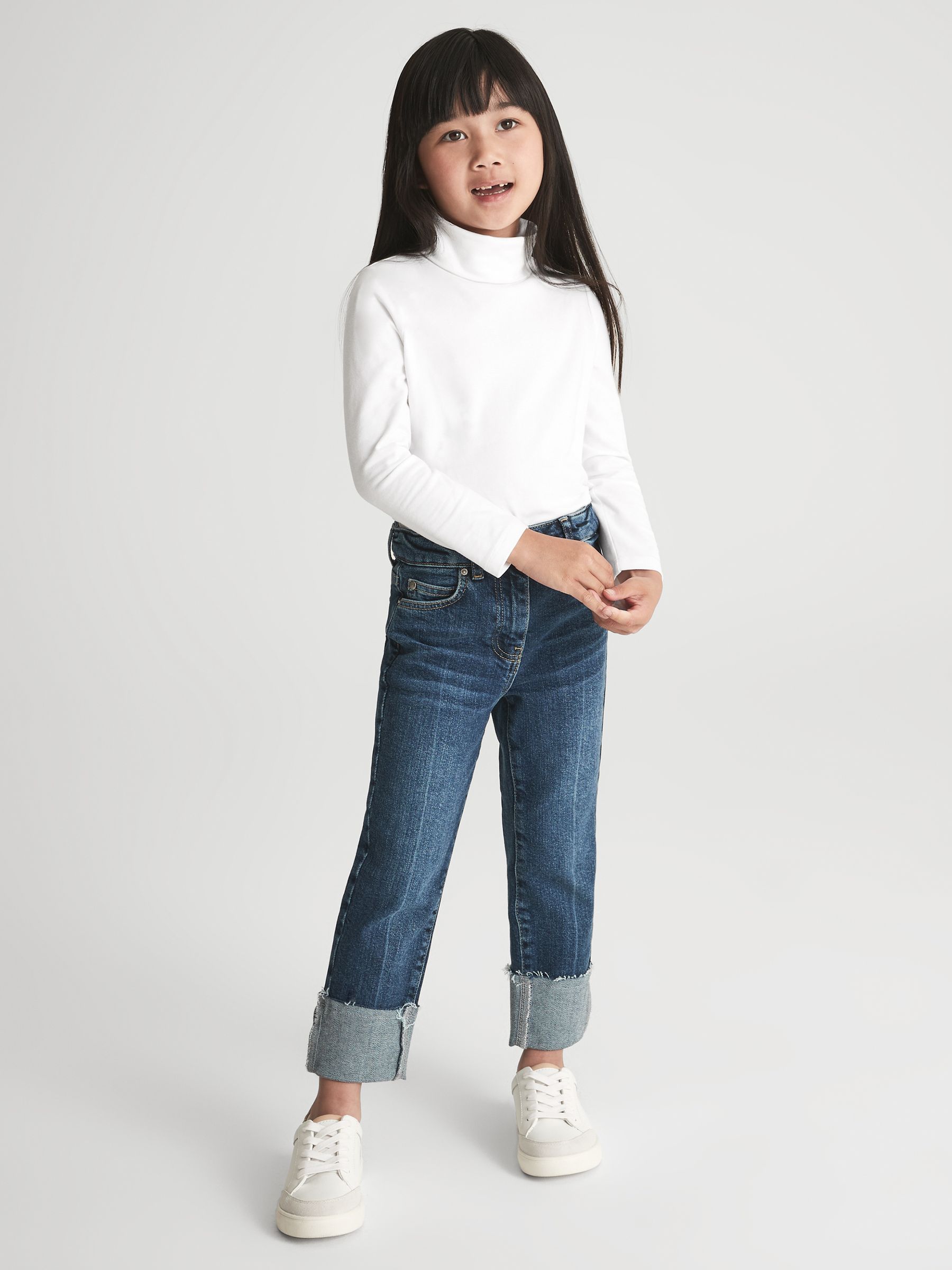 9-14 yrs Cotton Blend Roll Neck Top in Ivory - Image 7 of 8