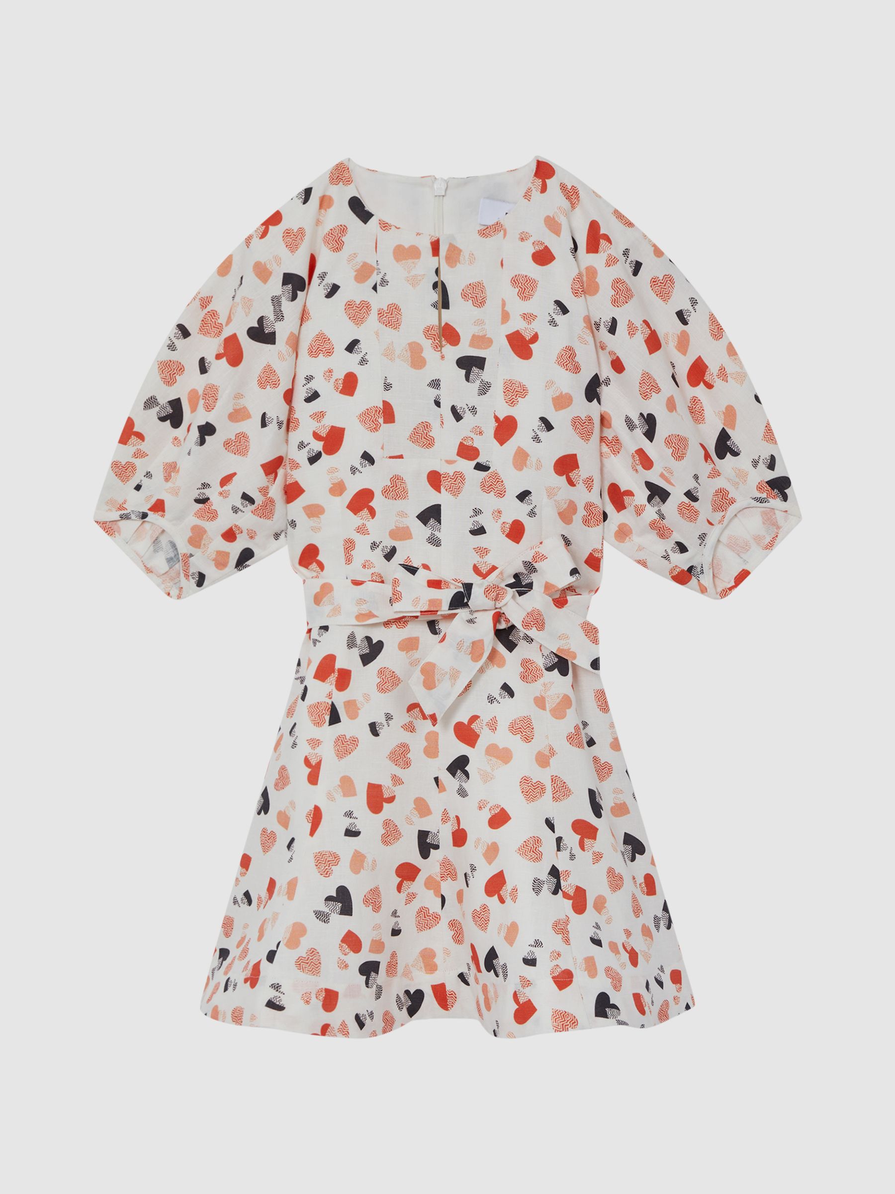 4-9 yrs Heart Print Linen Mini Dress in Ivory Print - Image 2 of 6