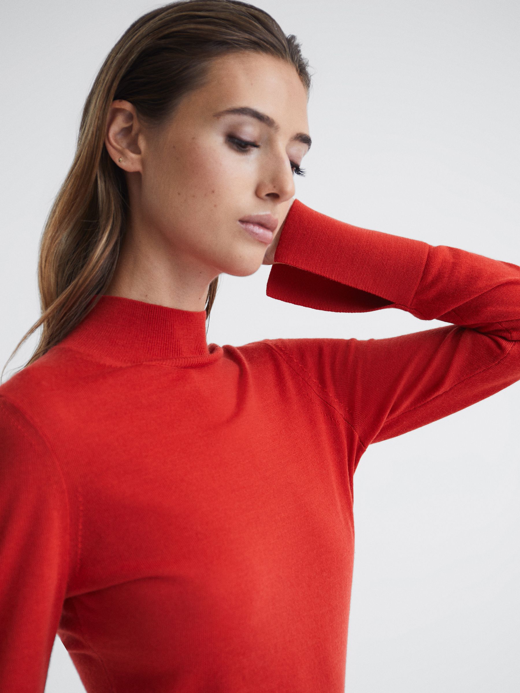 Merino Wool Split Sleeve Jumper in Red - Image 1 of 7