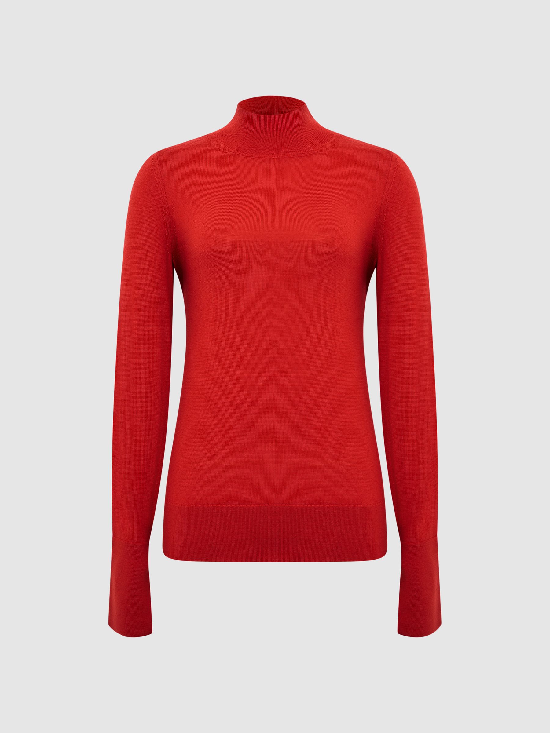 Merino Wool Split Sleeve Jumper in Red - Image 2 of 7