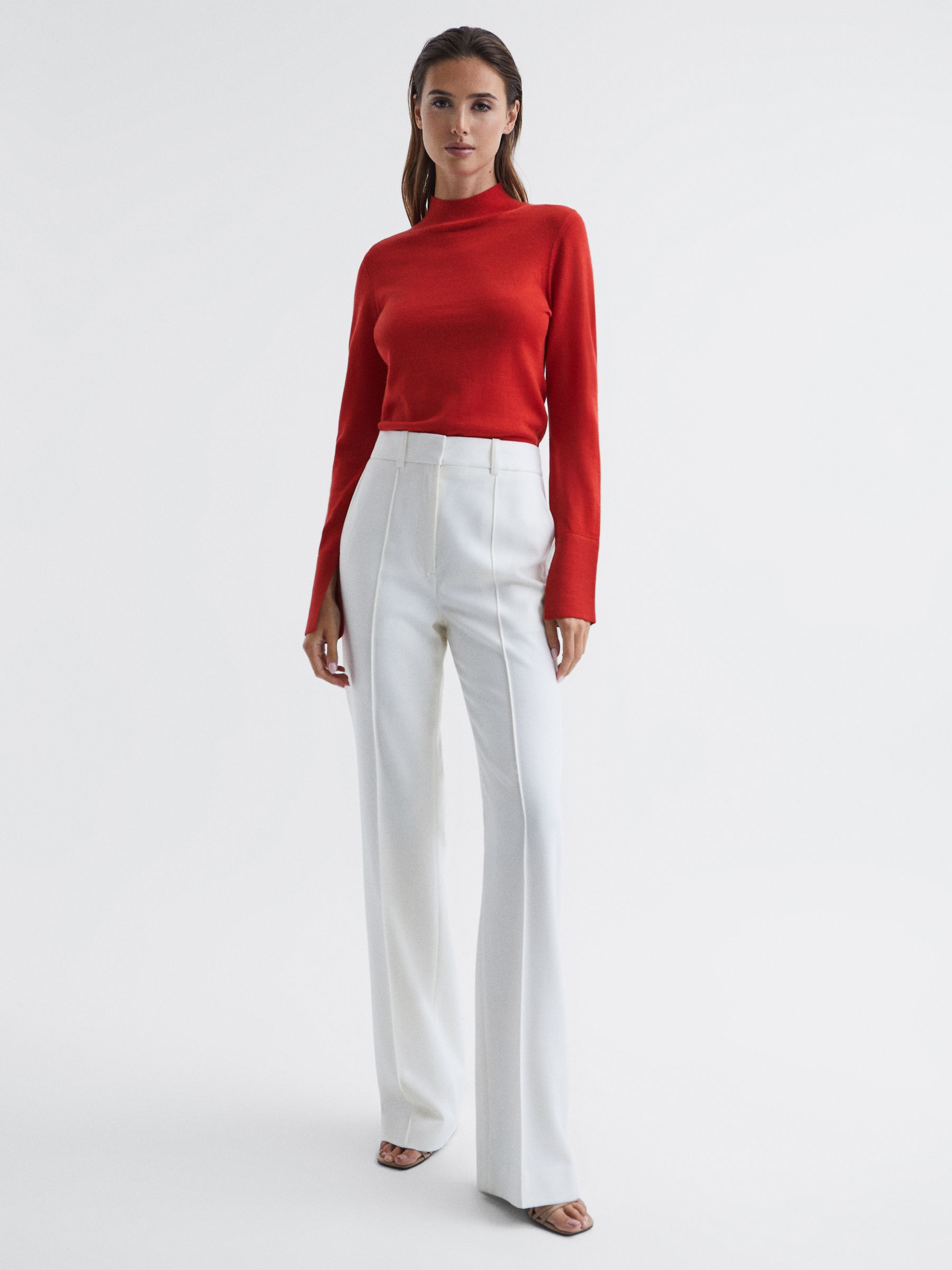 Merino Wool Split Sleeve Jumper in Red - Image 3 of 7