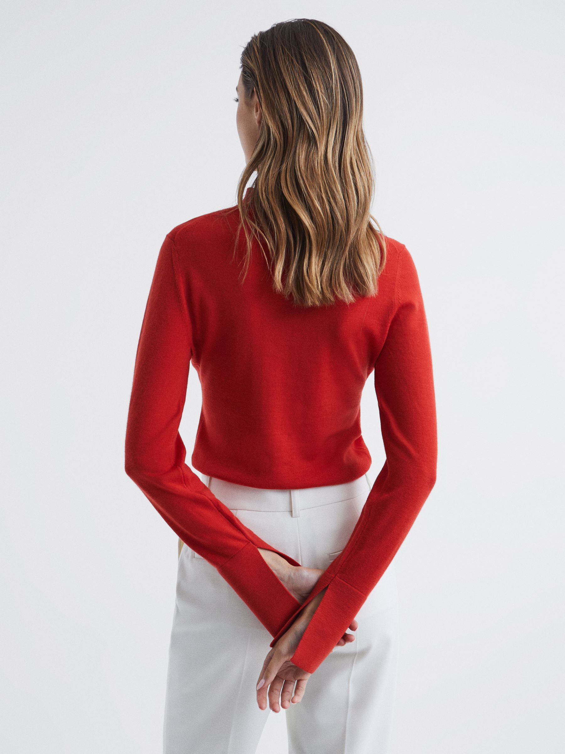 Merino Wool Split Sleeve Jumper in Red - Image 5 of 7