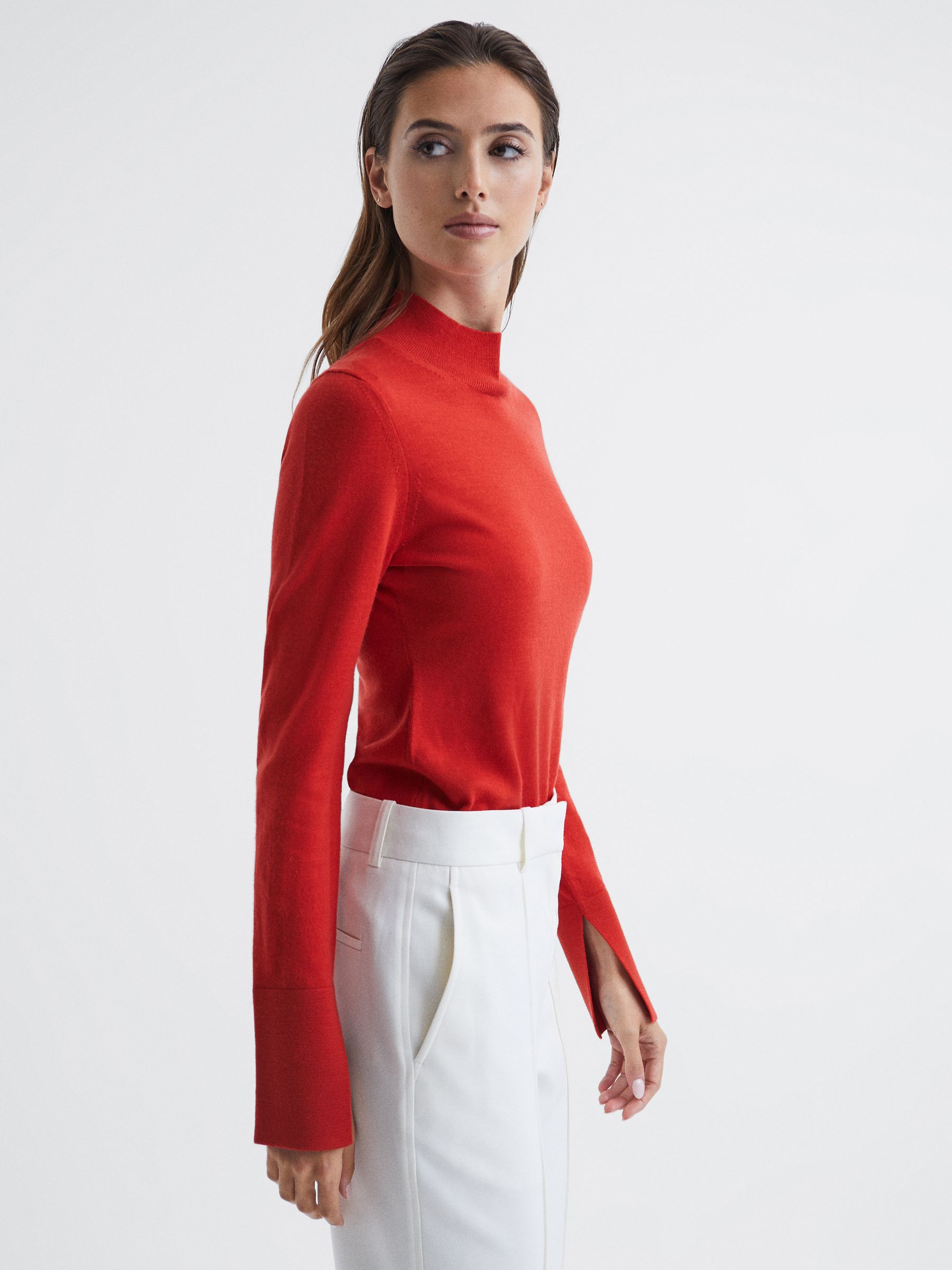 Merino Wool Split Sleeve Jumper in Red - Image 6 of 7