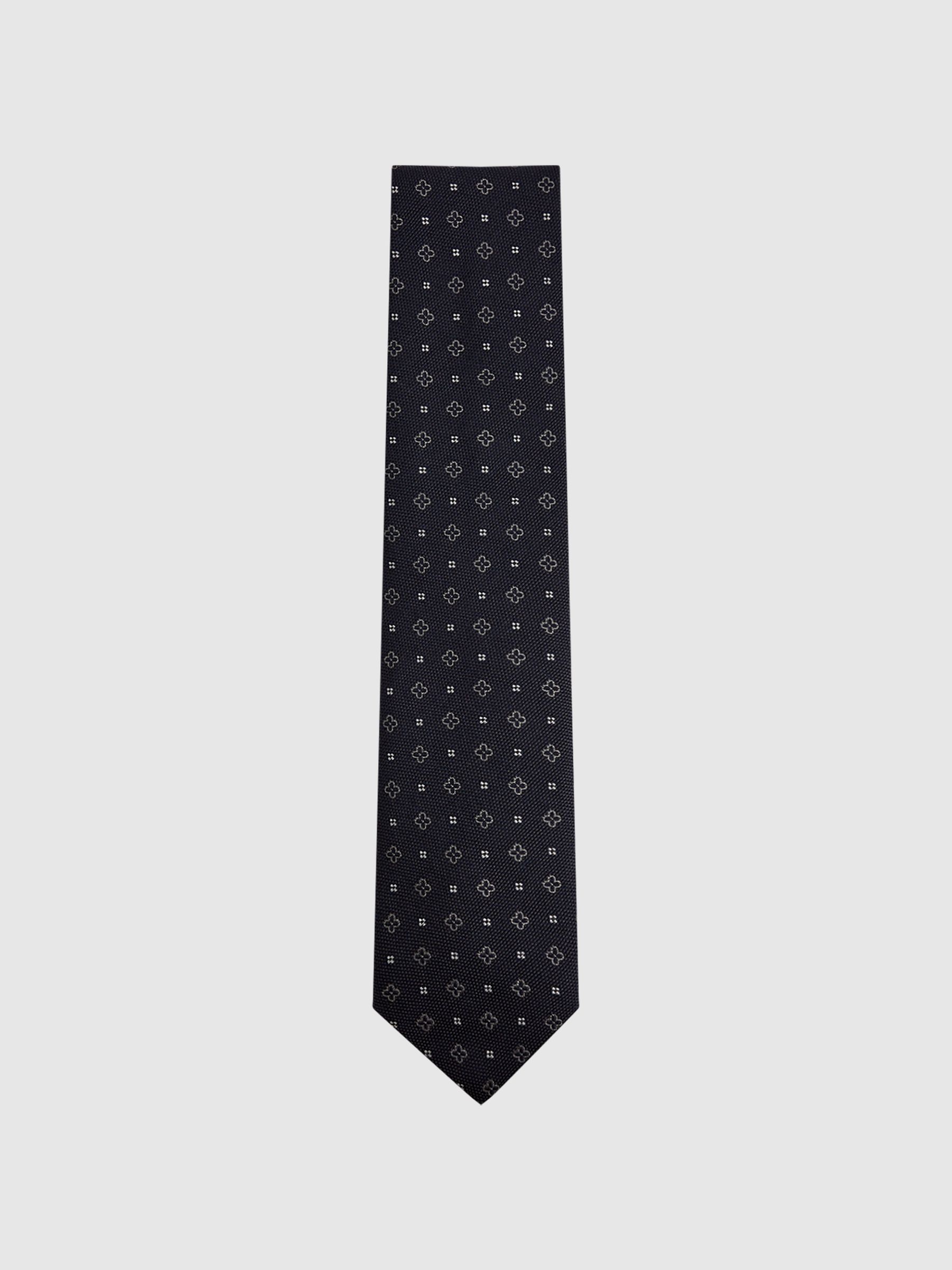 Ditsy Geo Print Wool Silk Tie in Navy - Image 4 of 5