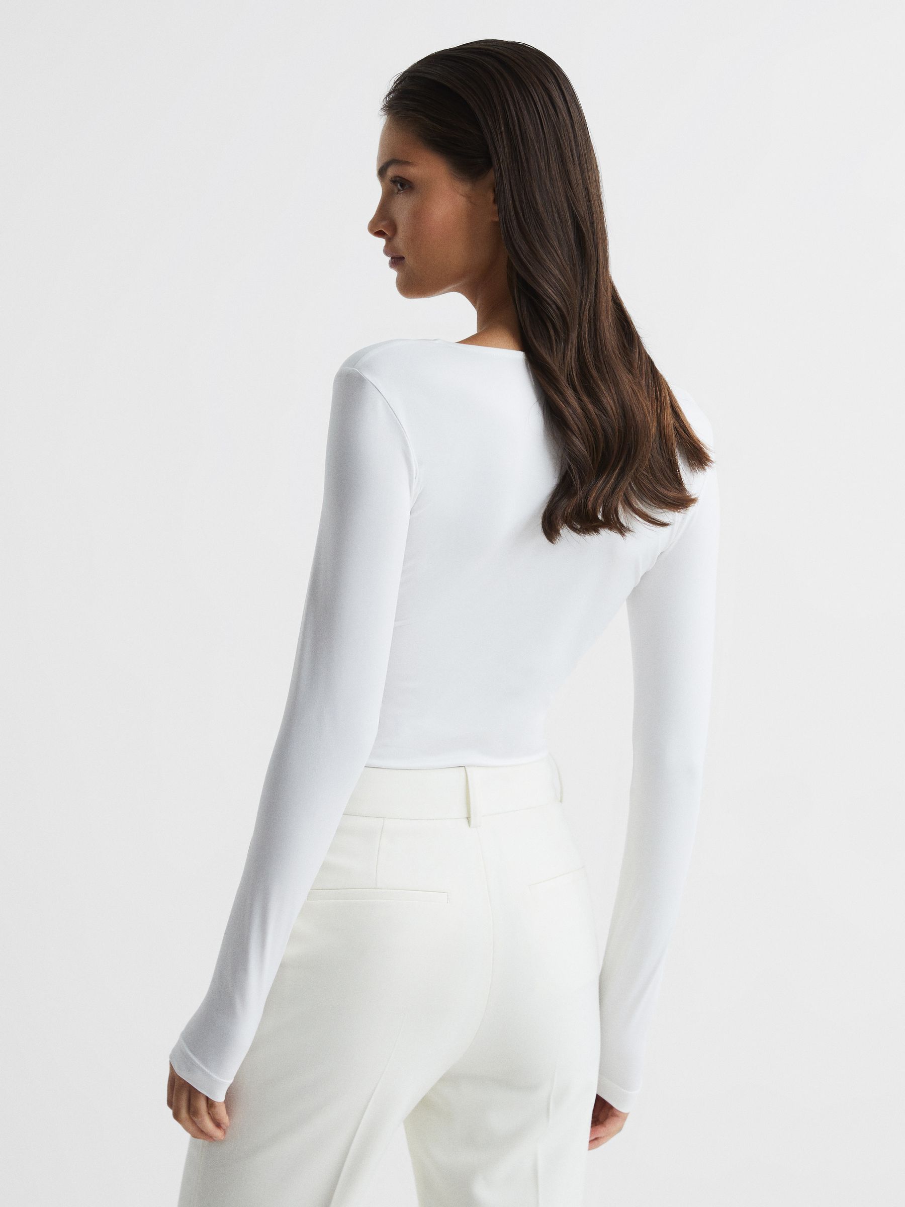 Long Sleeve Scoop Neck Body in White - Image 5 of 6