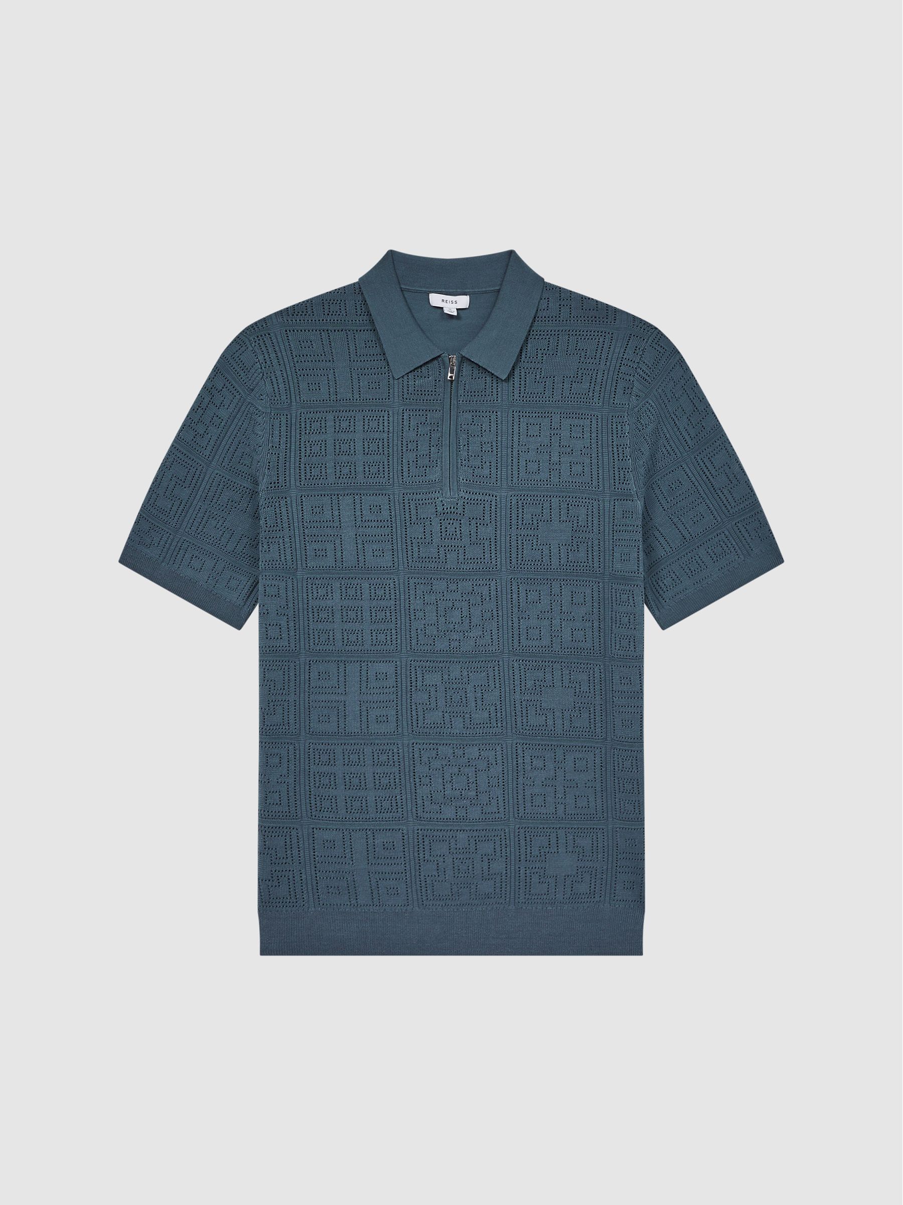 Half Zip Textured Polo Shirt in Airforce Blue - Image 2 of 6