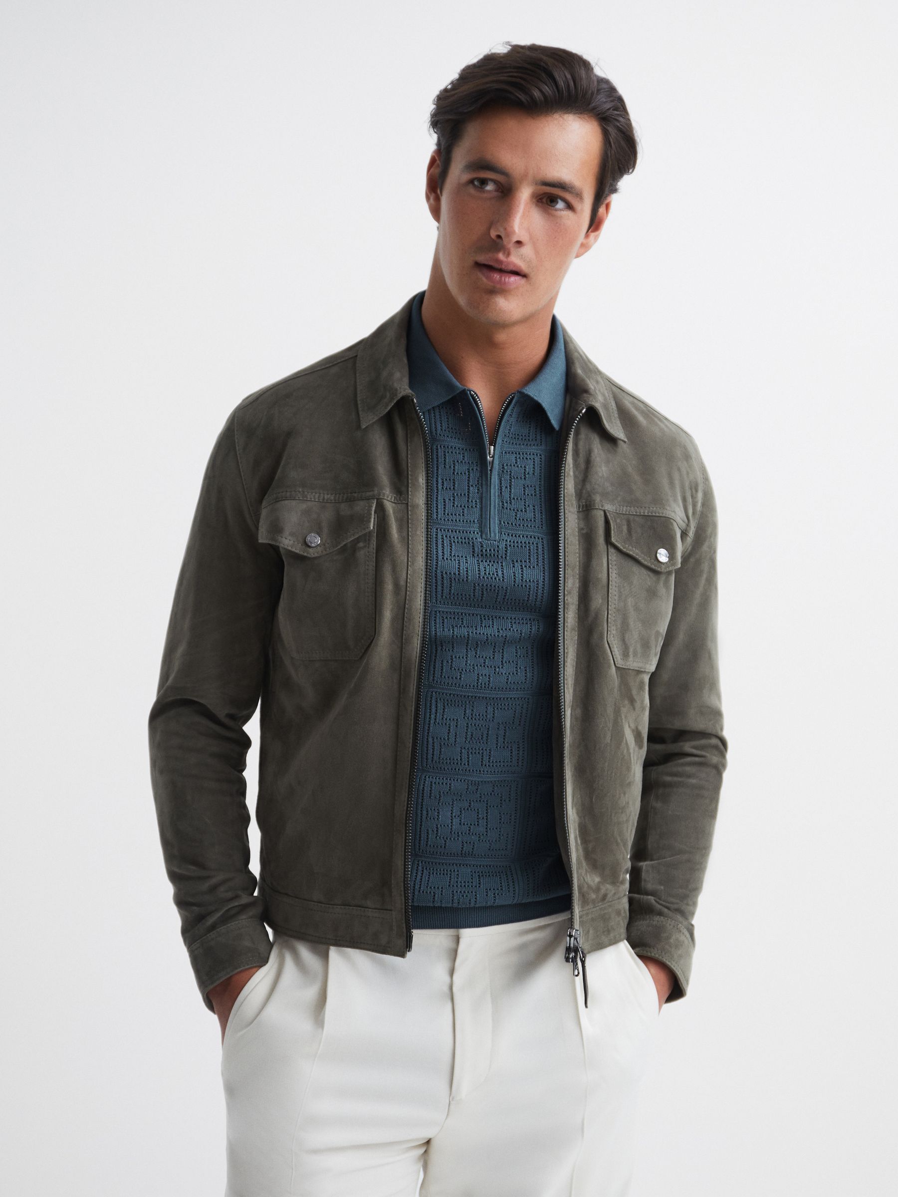 Half Zip Textured Polo Shirt in Airforce Blue - Image 6 of 6