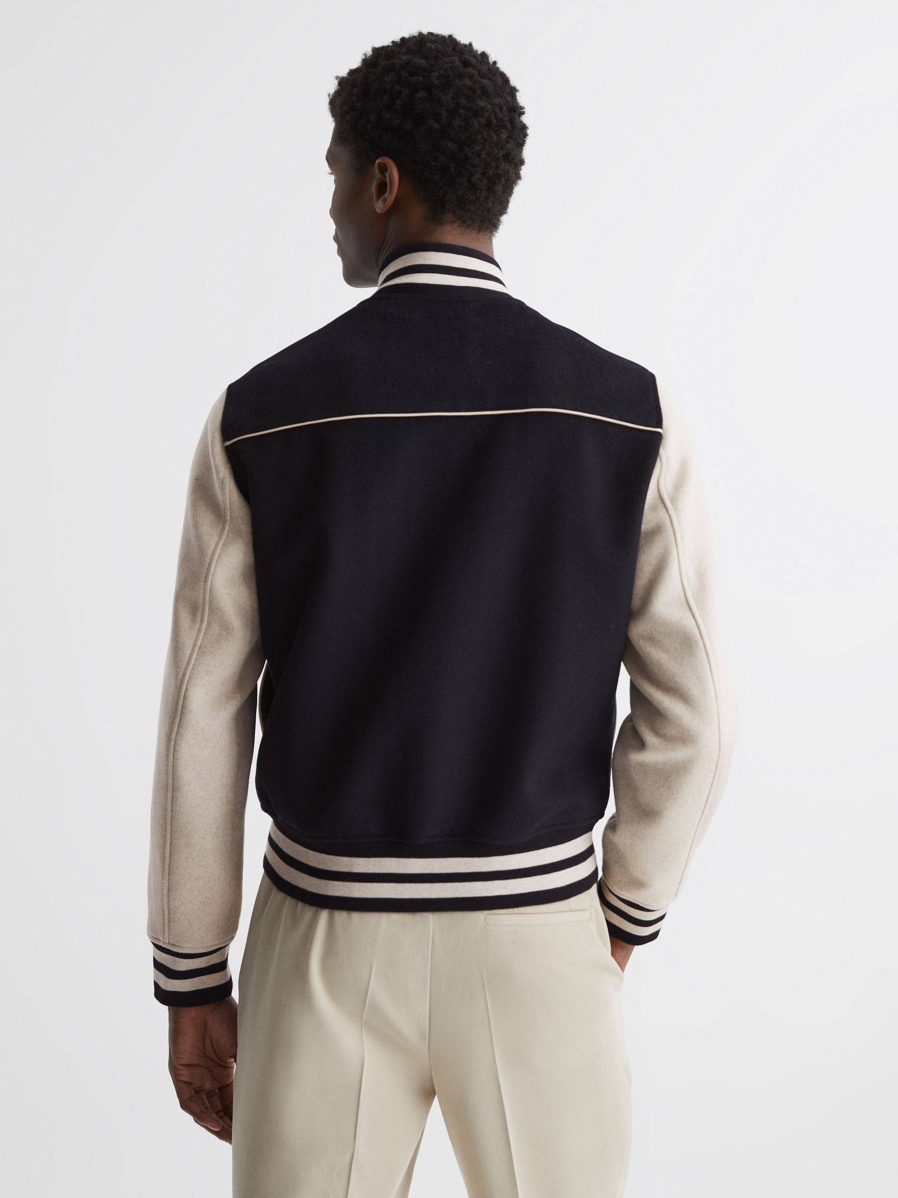 Varsity Bomber Jacket in Navy/Stone - Image 5 of 6