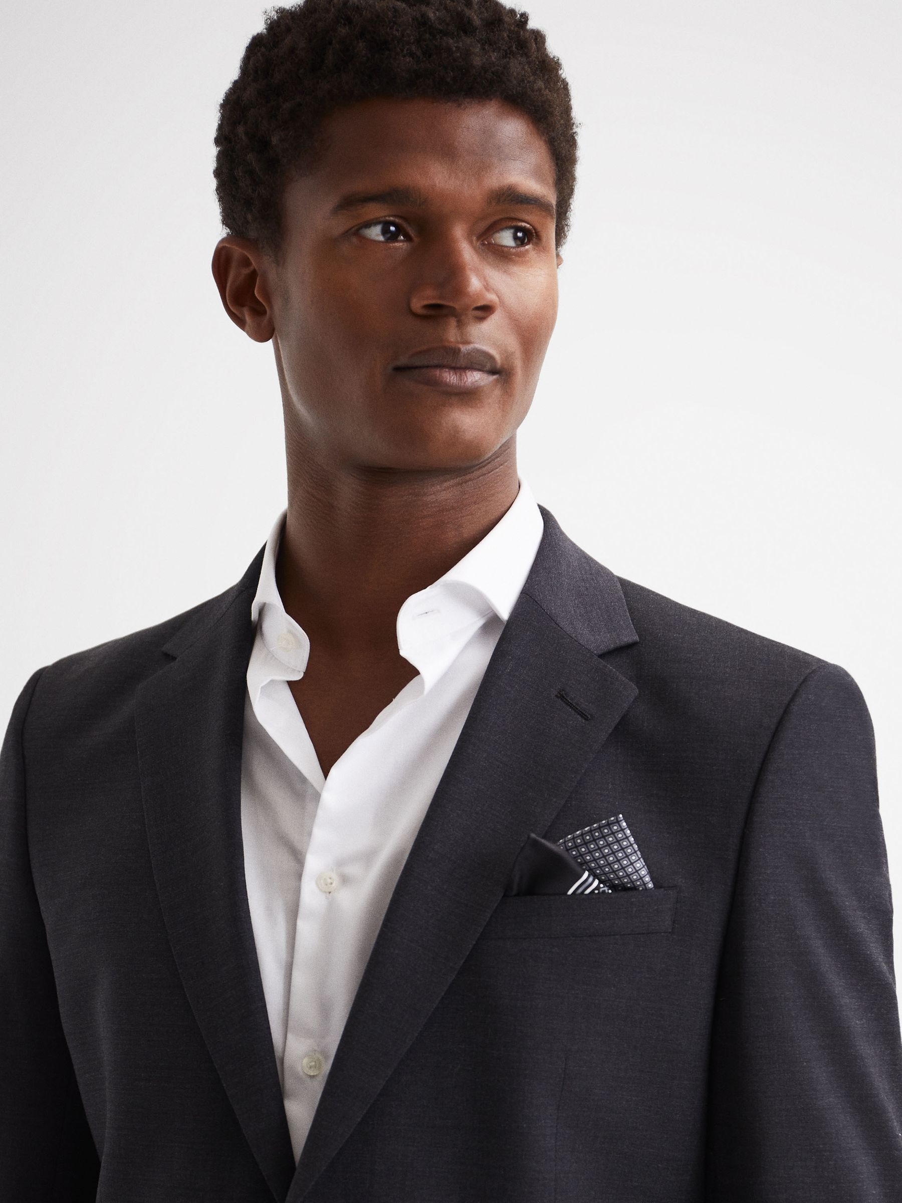 Geo Border Printed Silk Pocket Square in Black - Image 2 of 5