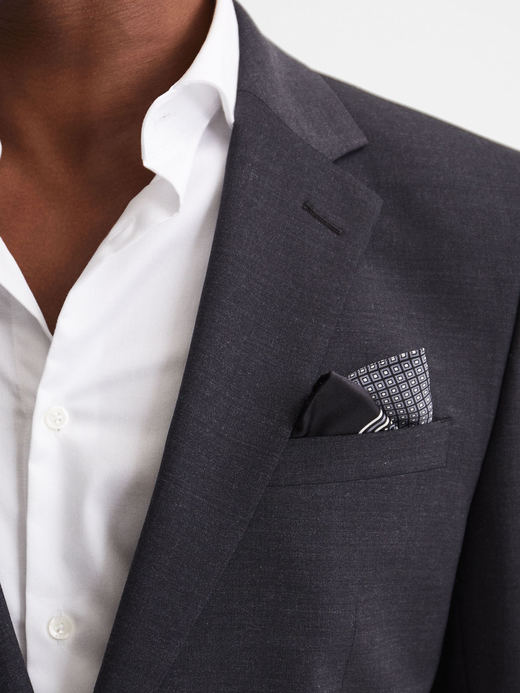 Geo Border Printed Silk Pocket Square in Black - Image 3 of 5