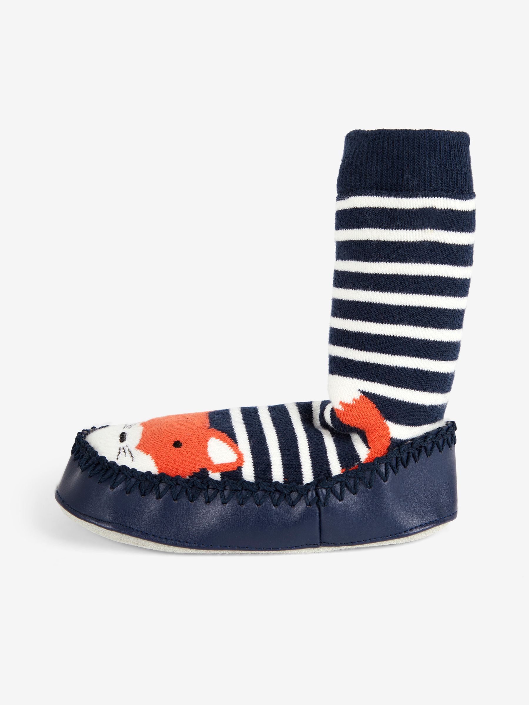 Navy Blue Ecru Cream Stripe Moccasin Slipper Socks - Image 2 of 2