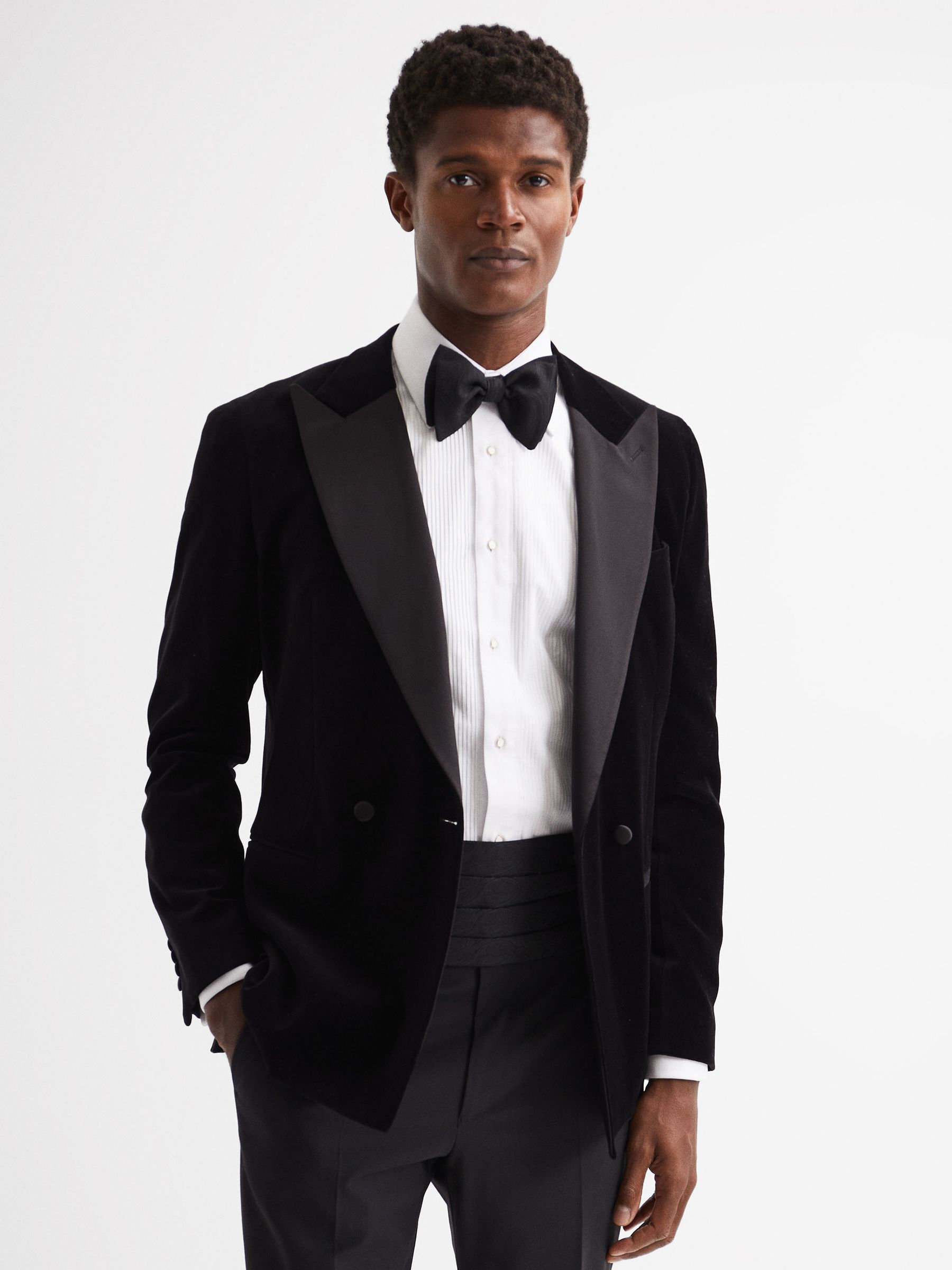 Wool Blend Patterned Cummerbund Tie in Black - Image 1 of 5