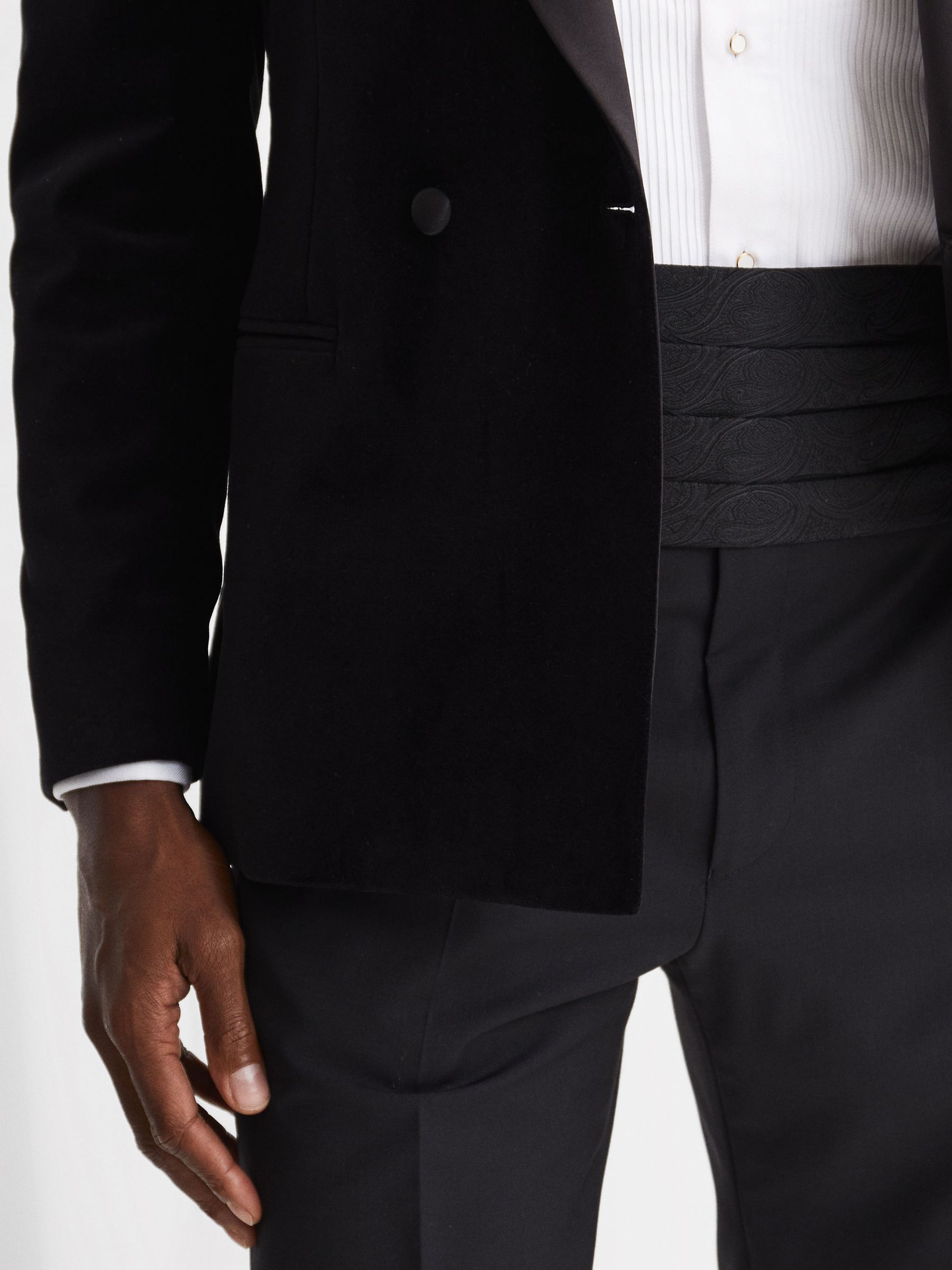 Wool Blend Patterned Cummerbund Tie in Black - Image 3 of 5