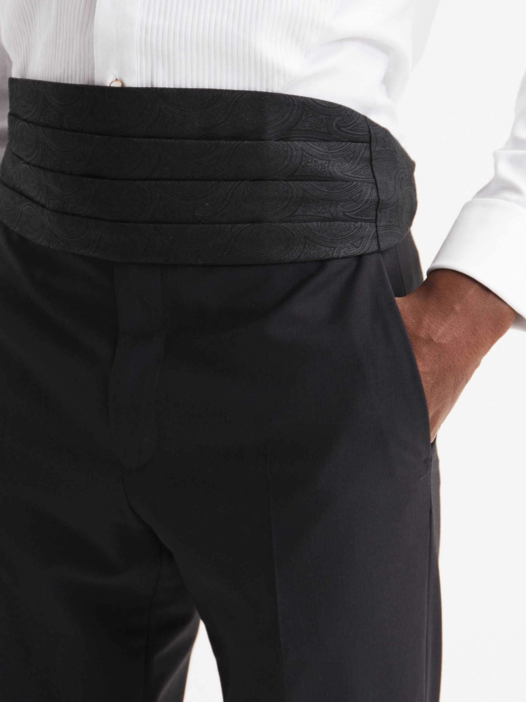 Wool Blend Patterned Cummerbund Tie in Black - Image 5 of 5