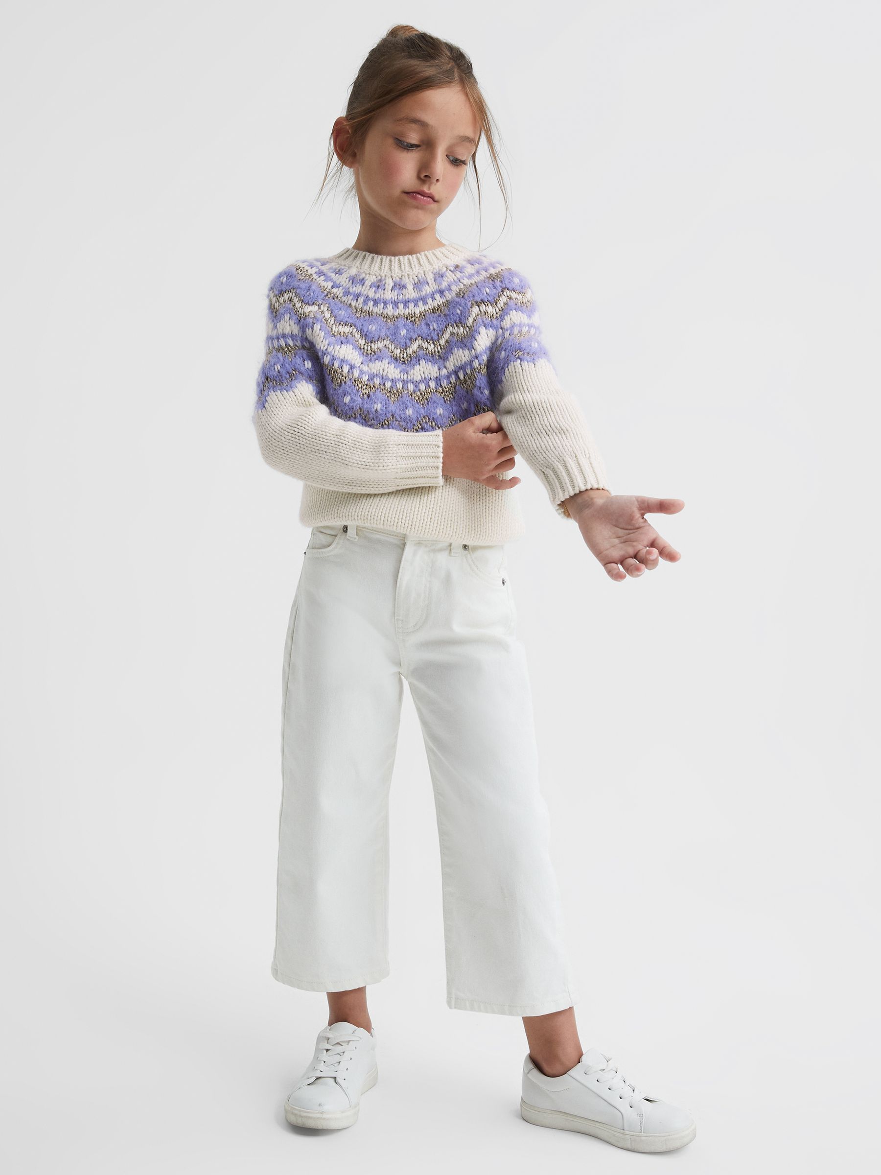 Senior Fairisle Pattern Knitted Jumper in Purple - Image 1 of 1