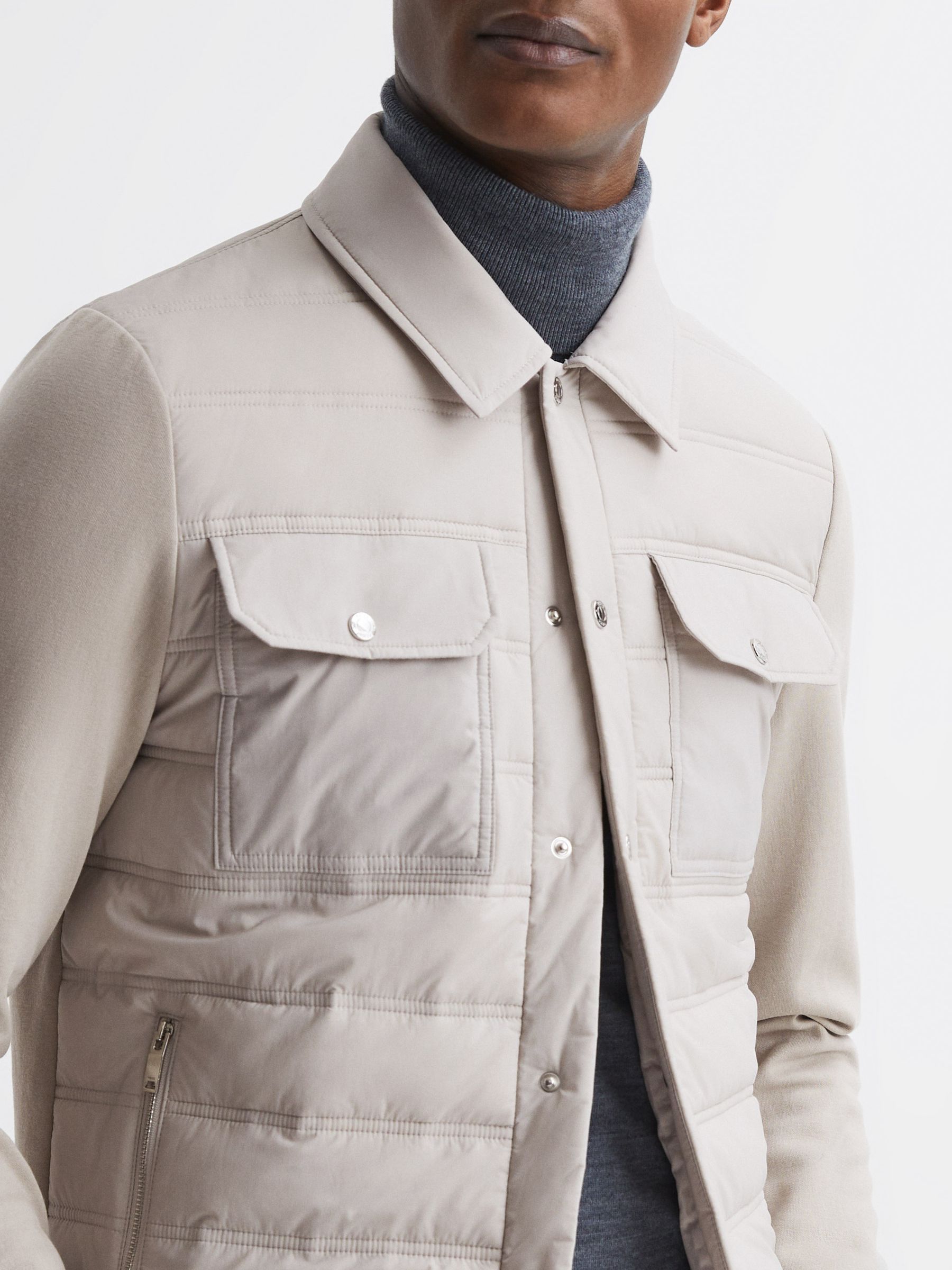Long Sleeve Quilted Hybrid Jacket in Stone - Image 4 of 6