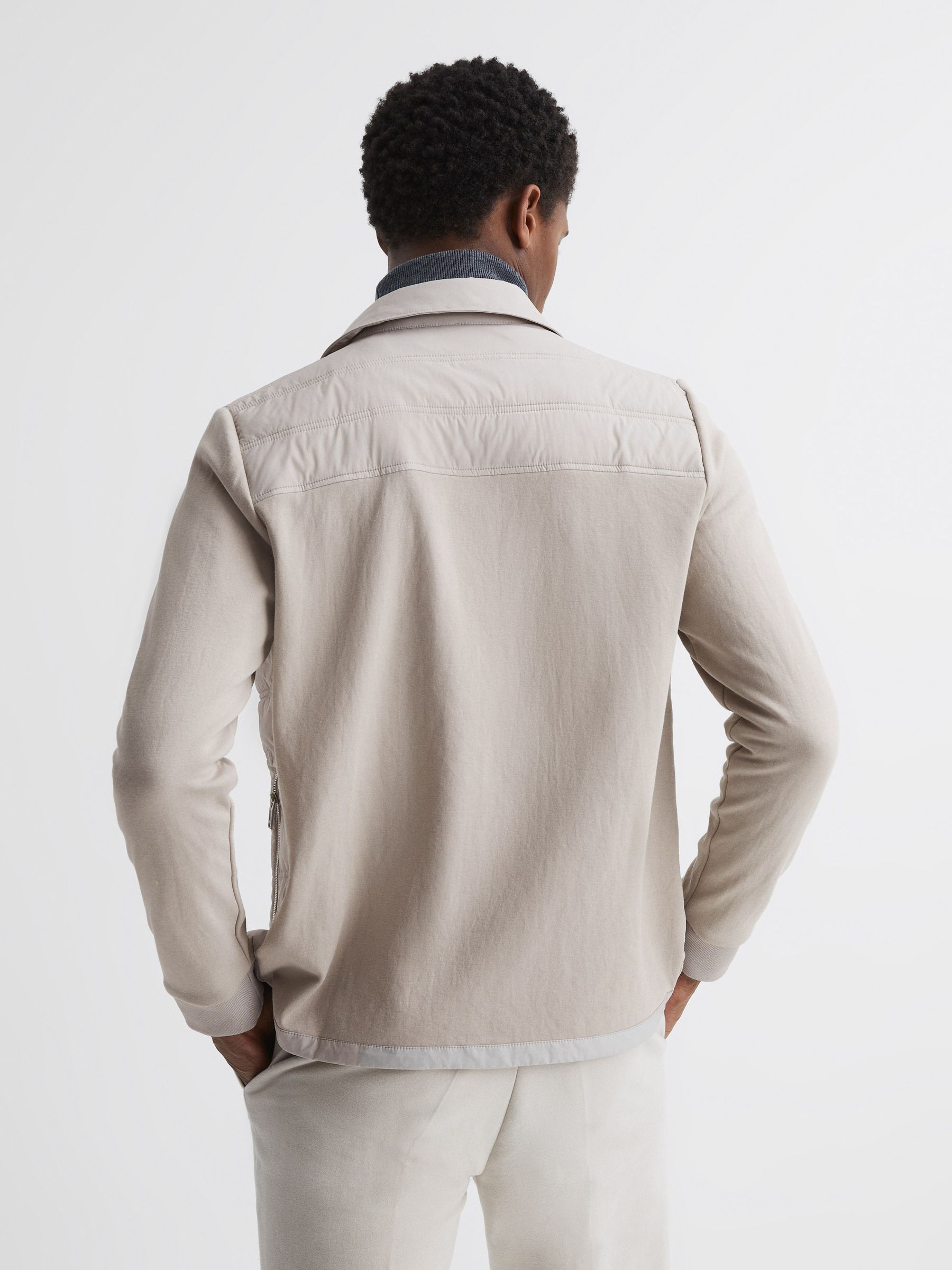 Reiss Long Sleeve Quilted Hybrid Jacket in Stone - REISS