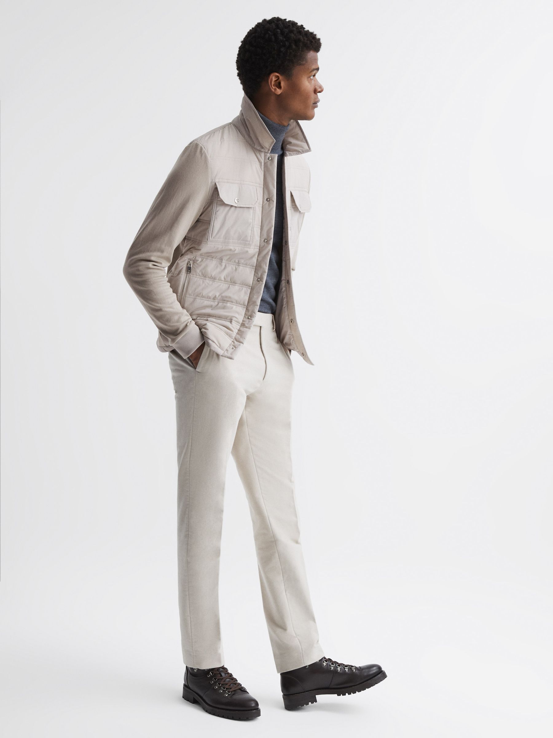 Long Sleeve Quilted Hybrid Jacket in Stone - Image 6 of 6