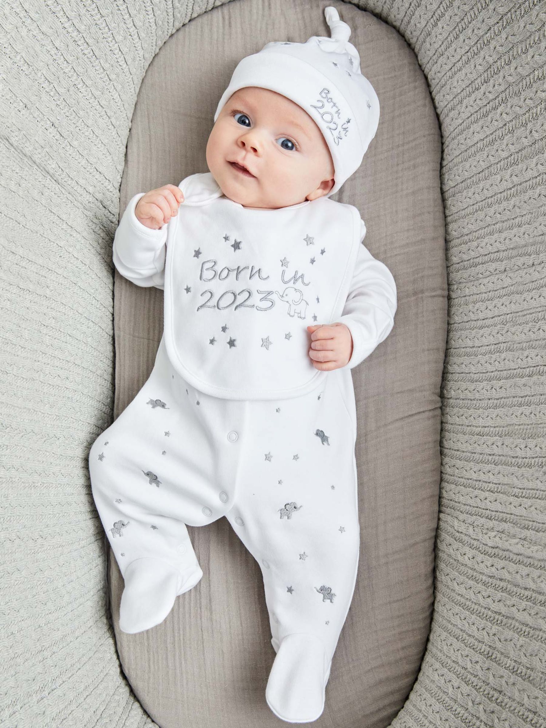 Born in 2023 Embroidered Bib in White - Image 1 of 4