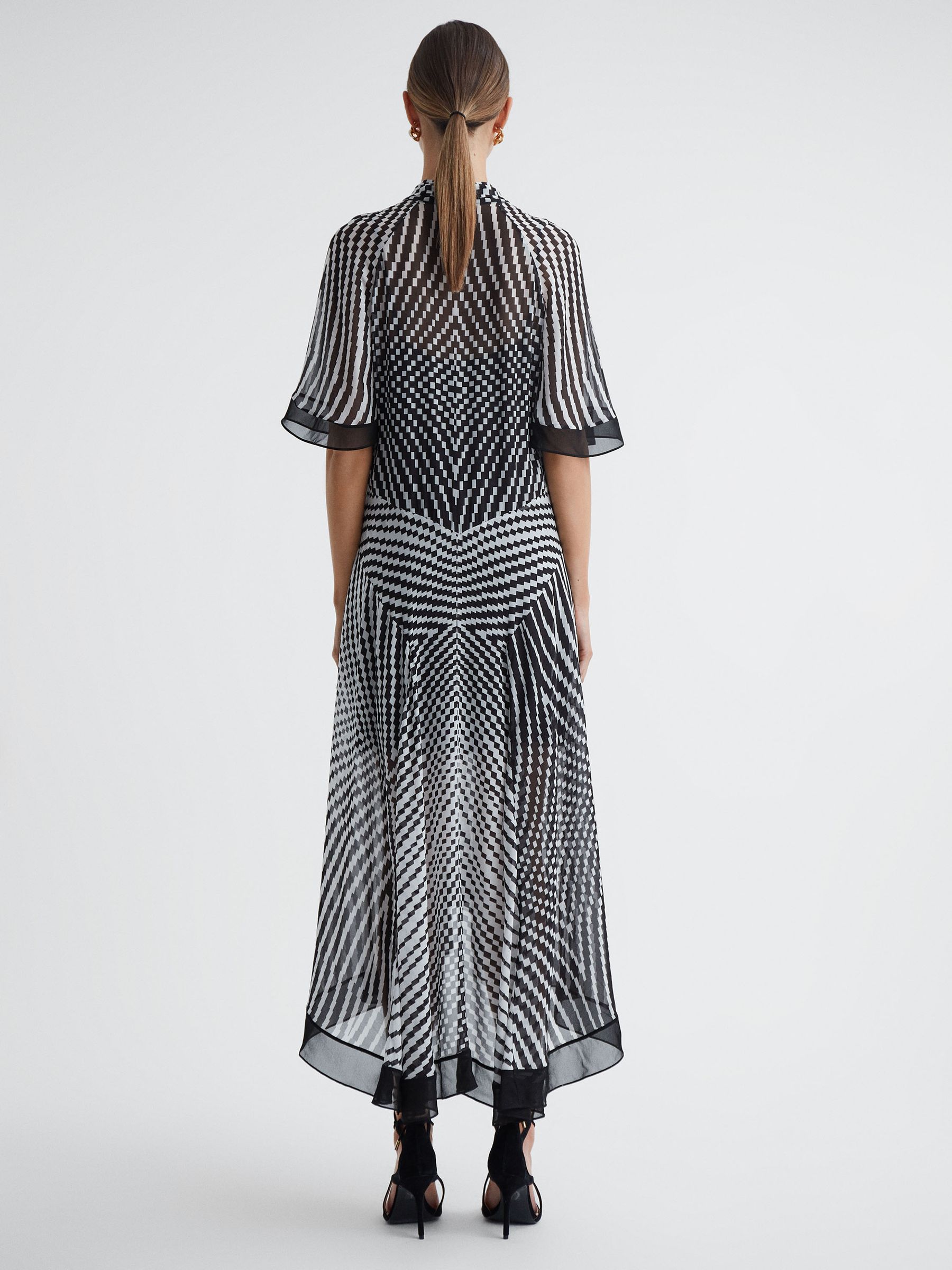 Check Removable Neck Tie Midi Dress in Black/White - Image 5 of 5