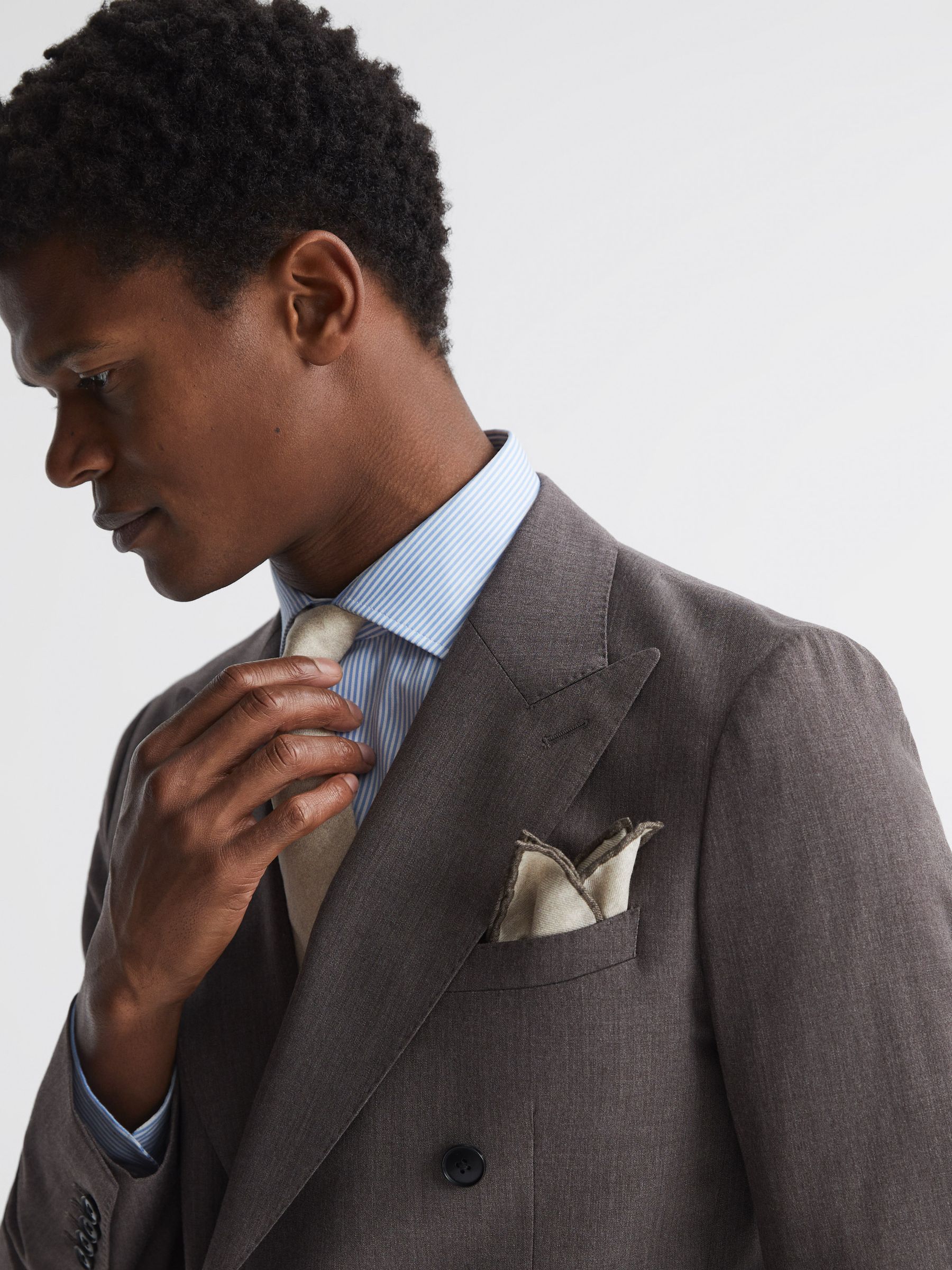 Wool-Silk Blend Pocket Square in Oatmeal - Image 2 of 5