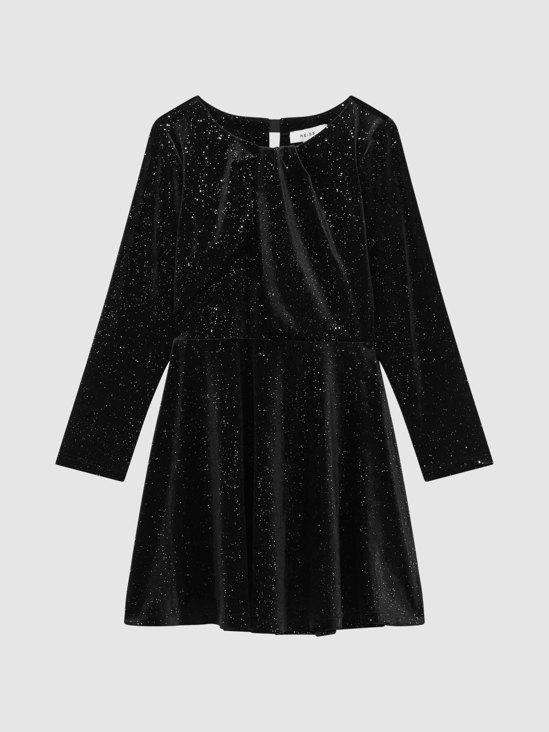 Senior Velour Sparkly Flared Dress in Black - Image 2 of 5