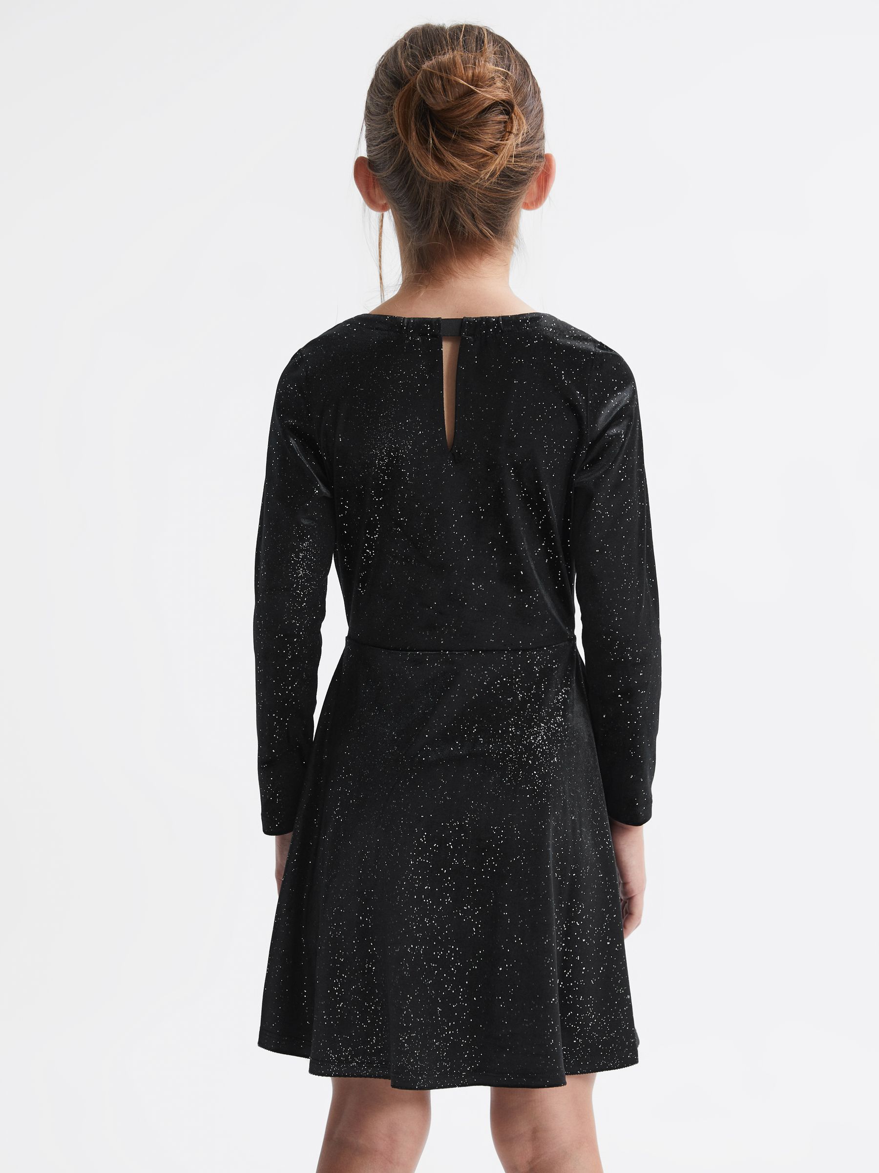 Senior Velour Sparkly Flared Dress in Black - Image 4 of 5