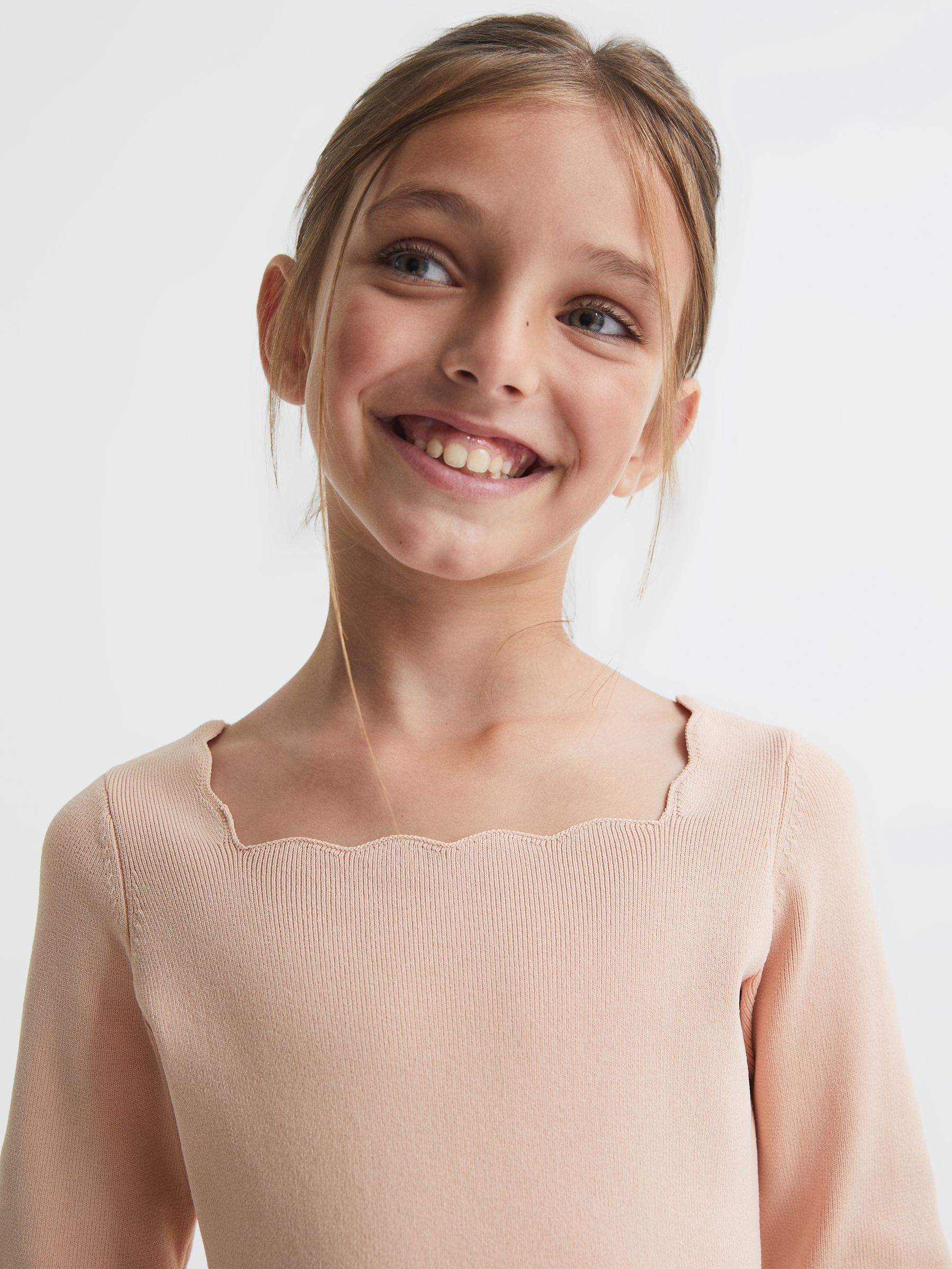 Junior Square Neck Knitted Dress in Pale Pink - Image 3 of 5