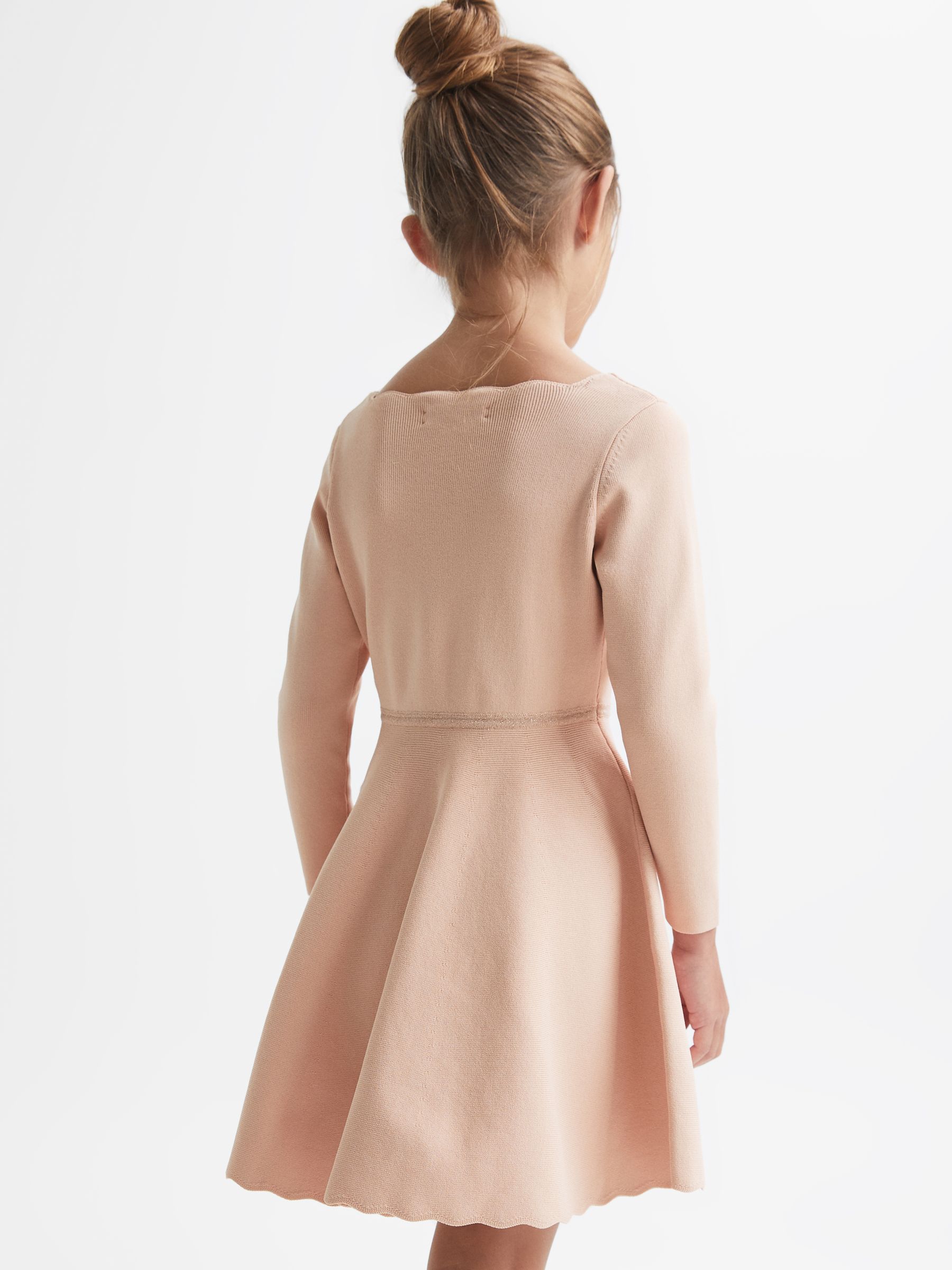 Junior Square Neck Knitted Dress in Pale Pink - Image 4 of 5