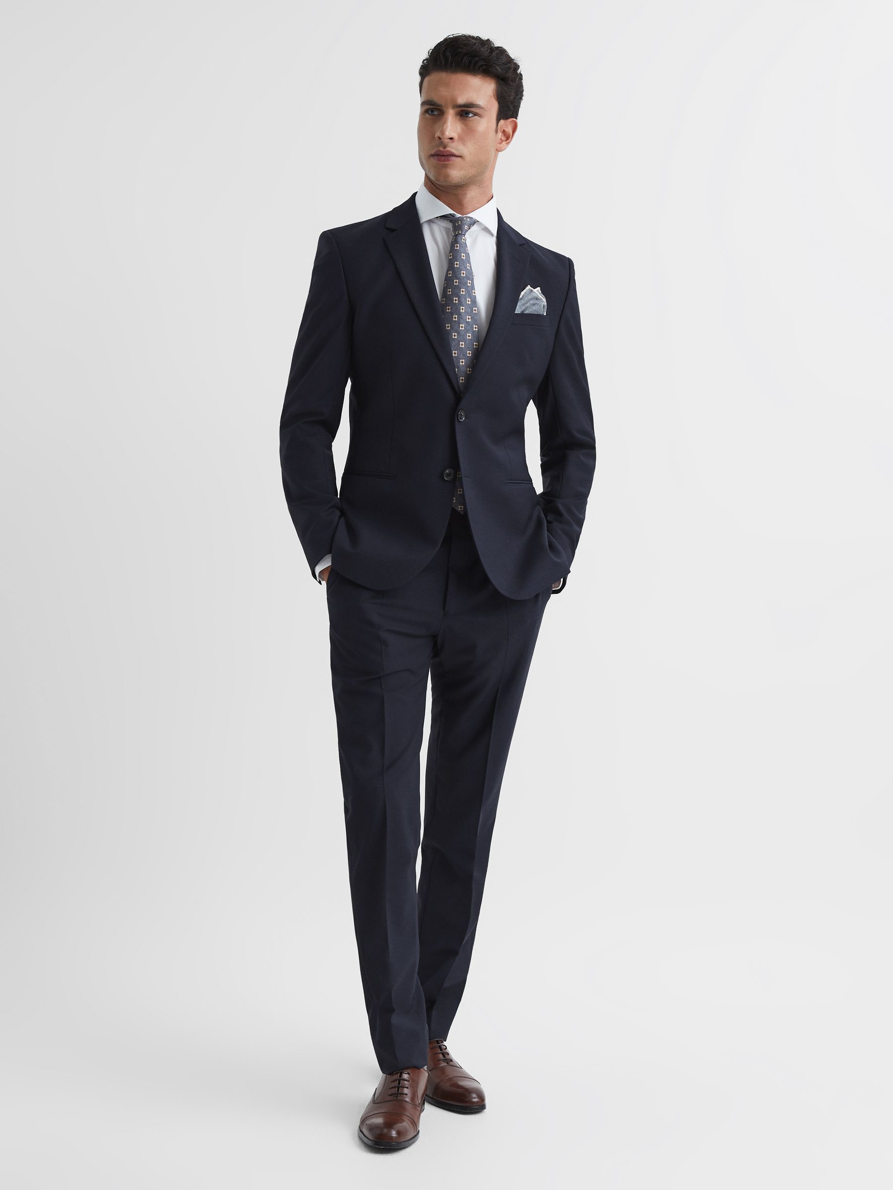 Slim Fit Single Breasted Wool Blazer in Navy - Image 3 of 5