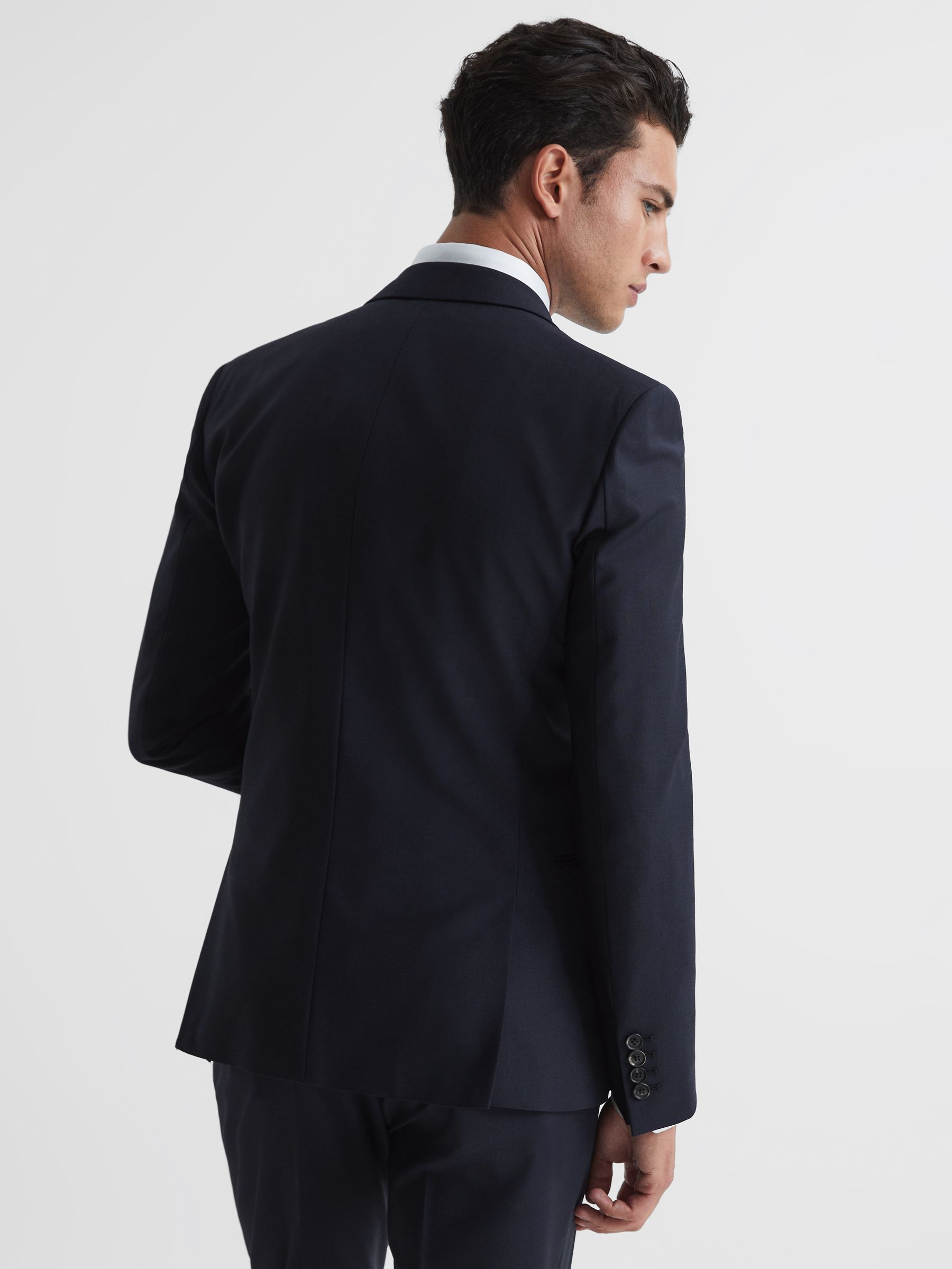 Slim Fit Single Breasted Wool Blazer in Navy - Image 5 of 5