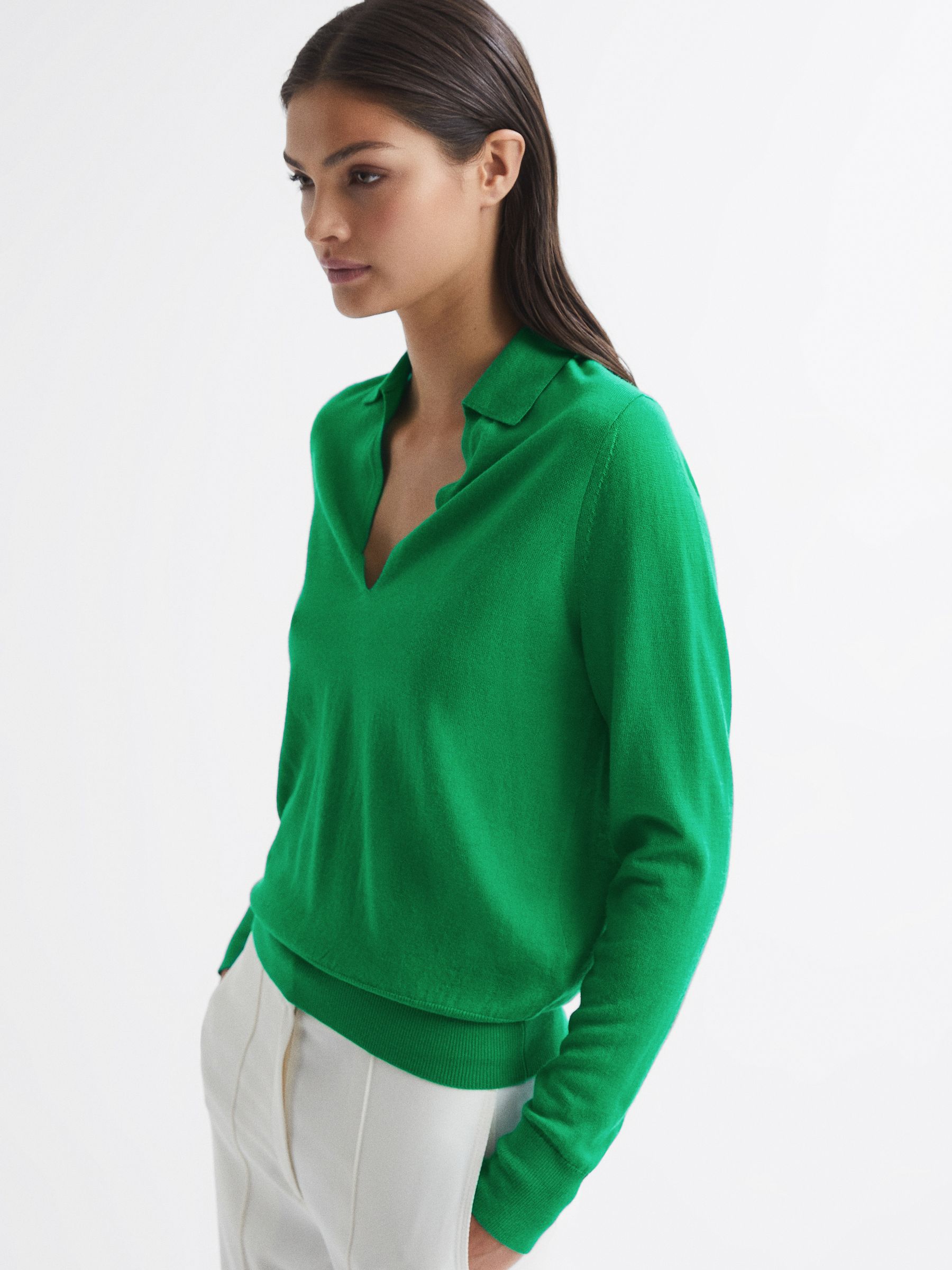 Collared Knitted Jumper in Green - Image 1 of 7