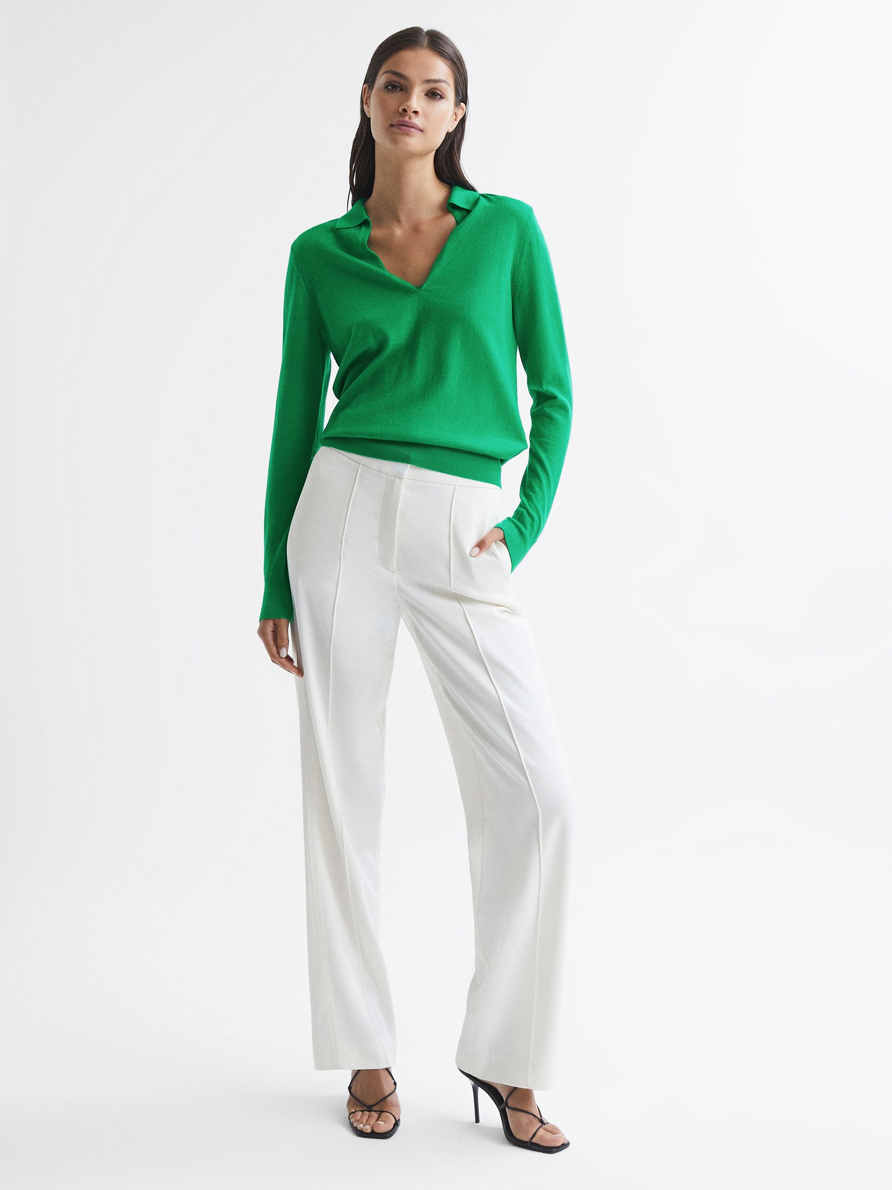 Collared Knitted Jumper in Green - Image 3 of 7