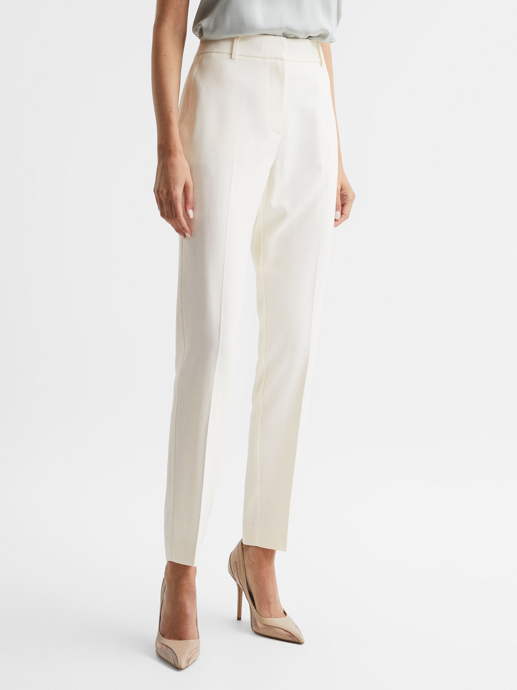 Petite Slim Fit High Rise Trousers in Cream - Image 3 of 6