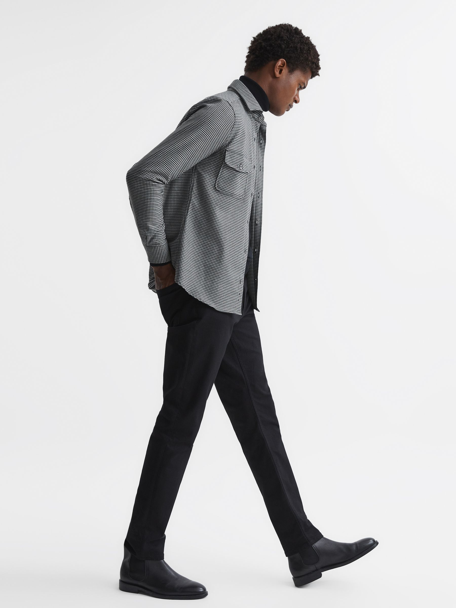 Dogtooth Check Overshirt in Black - Image 3 of 5