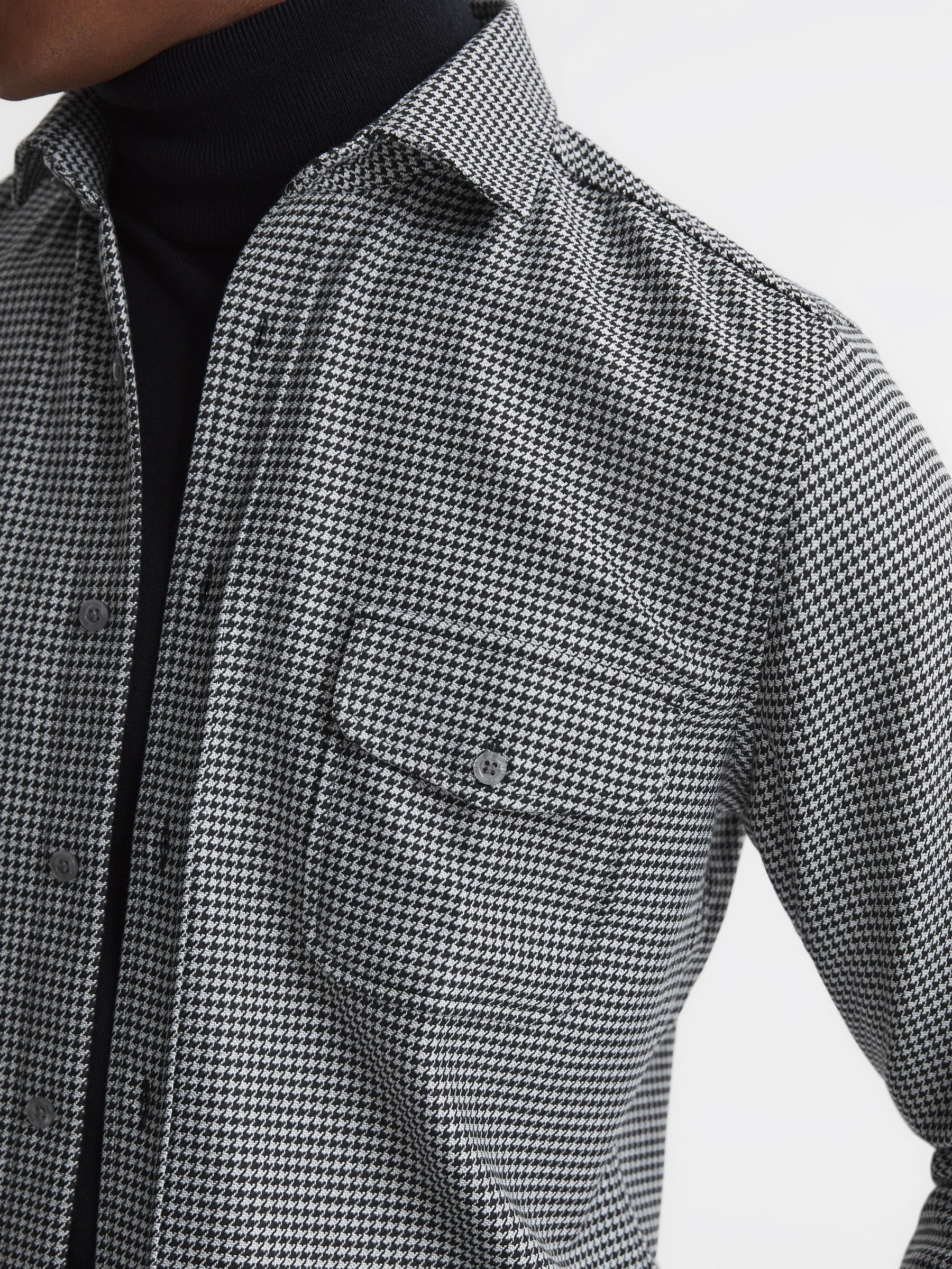 Dogtooth Check Overshirt in Black - Image 4 of 5