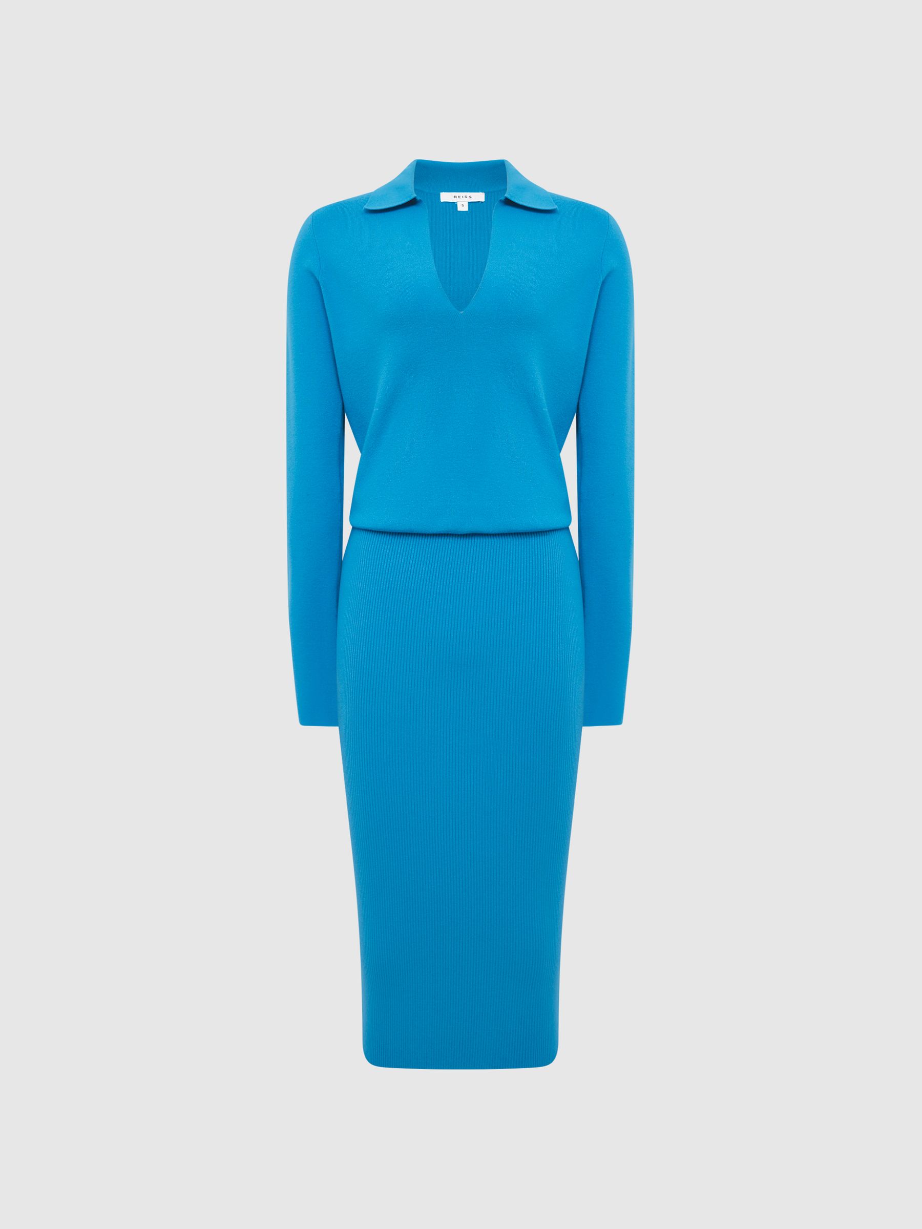 Rib-Knitted Midi Dress in Blue - Image 2 of 8