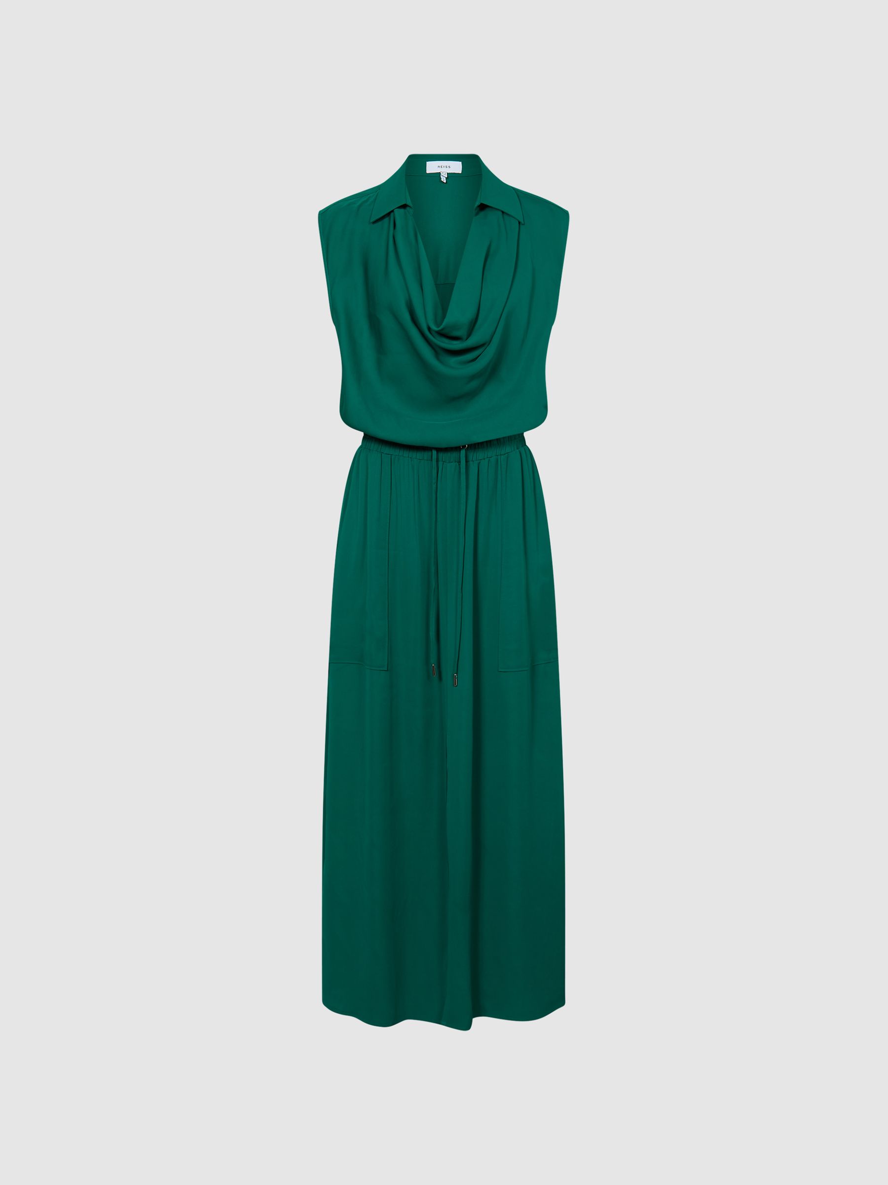 Sleeveless Cowl-Neck Shirt Dress in Green - Image 2 of 7