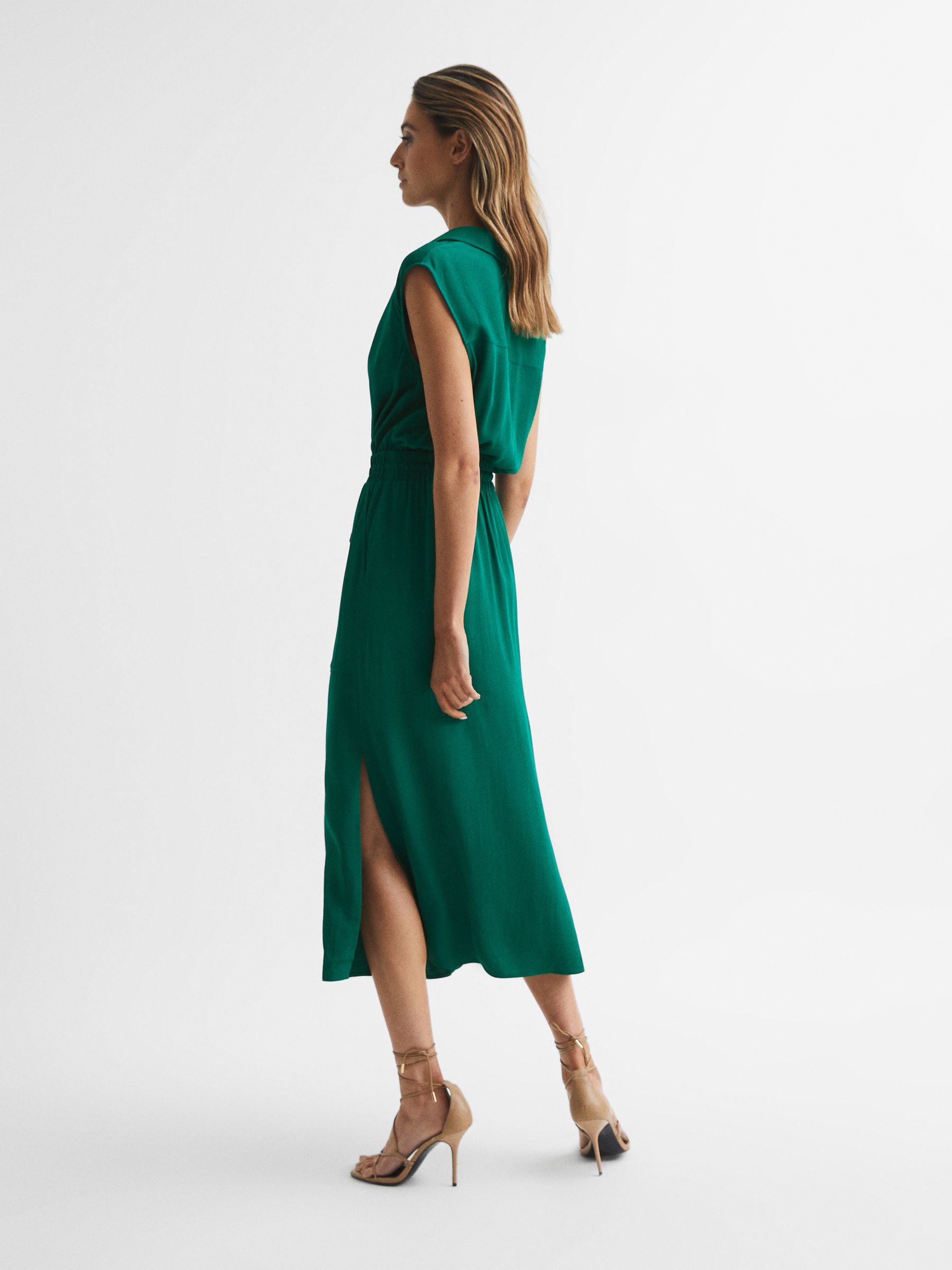 Sleeveless Cowl-Neck Shirt Dress in Green - Image 5 of 7