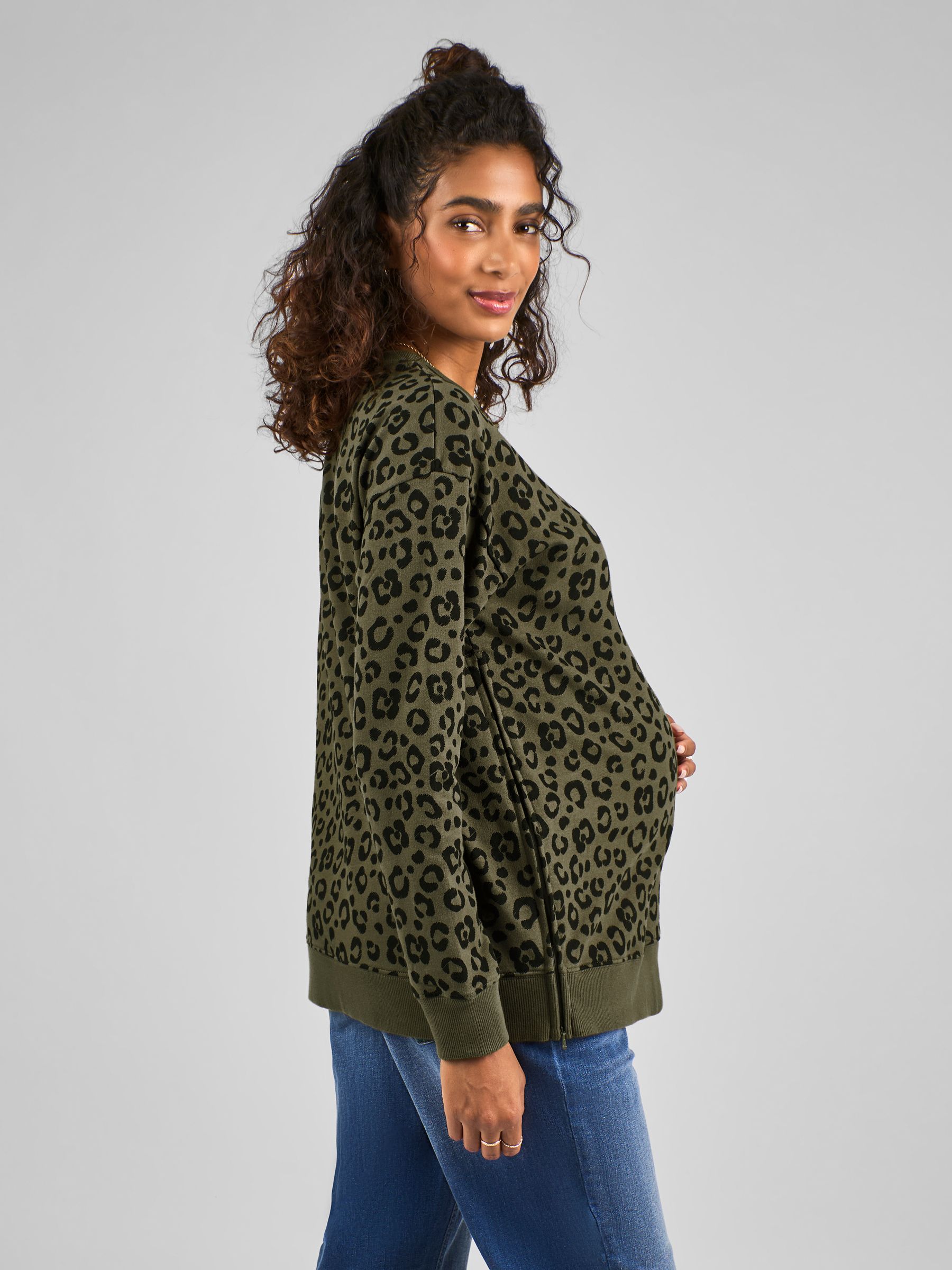 Khaki Animal Print Maternity & Nursing Sweatshirt - Image 2 of 4