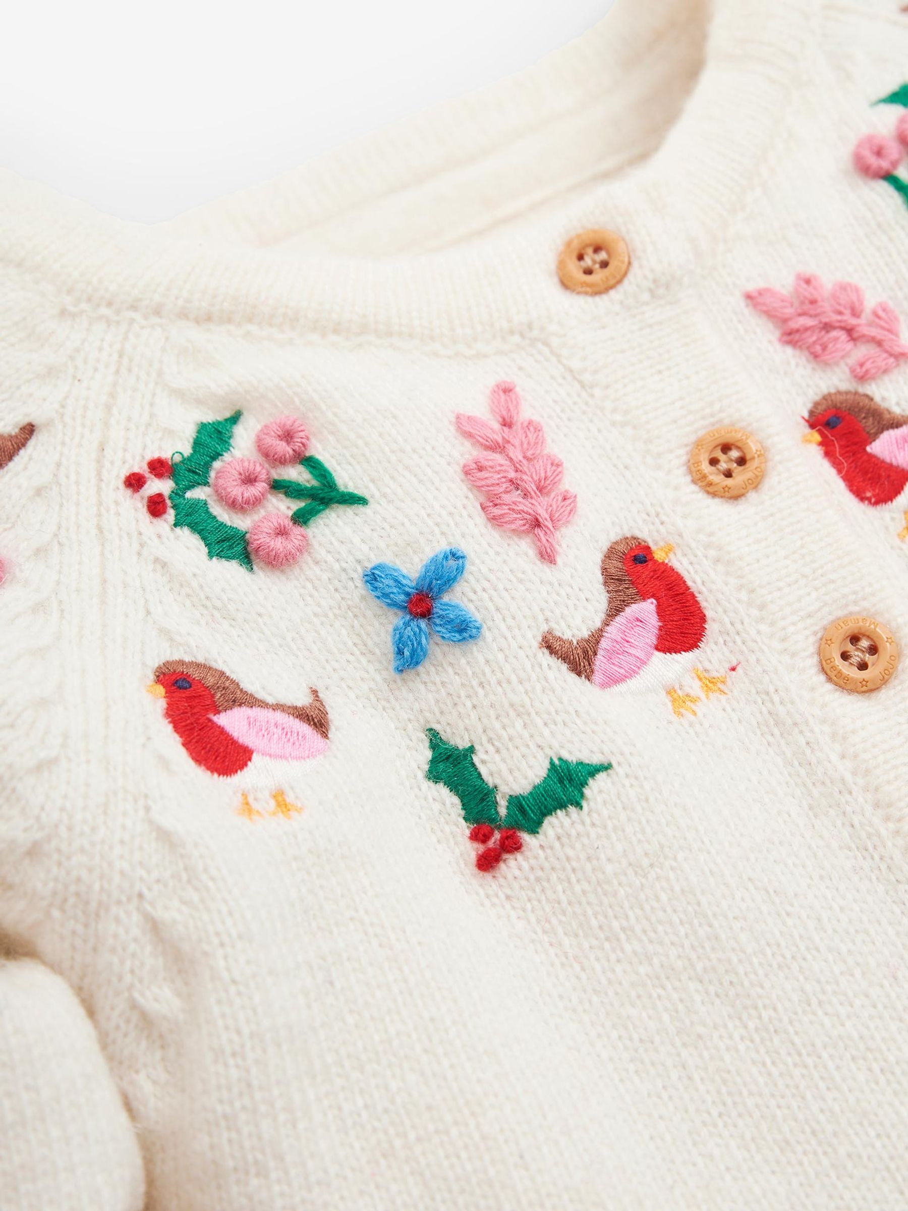 Cream Christmas Embroidered Cardigan - Image 2 of 2