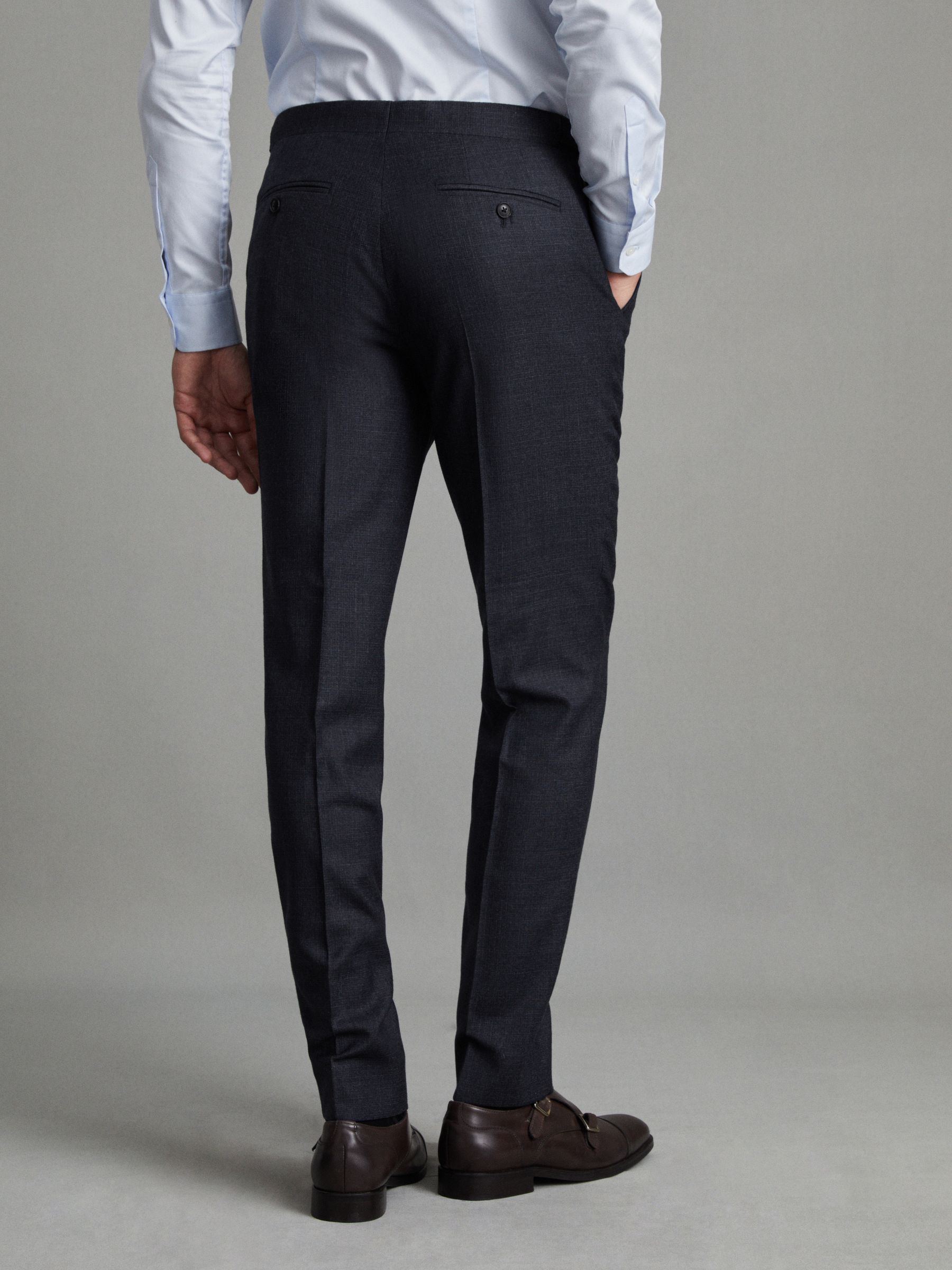 Slim Fit Wool Textured Trousers in Navy - Image 4 of 7