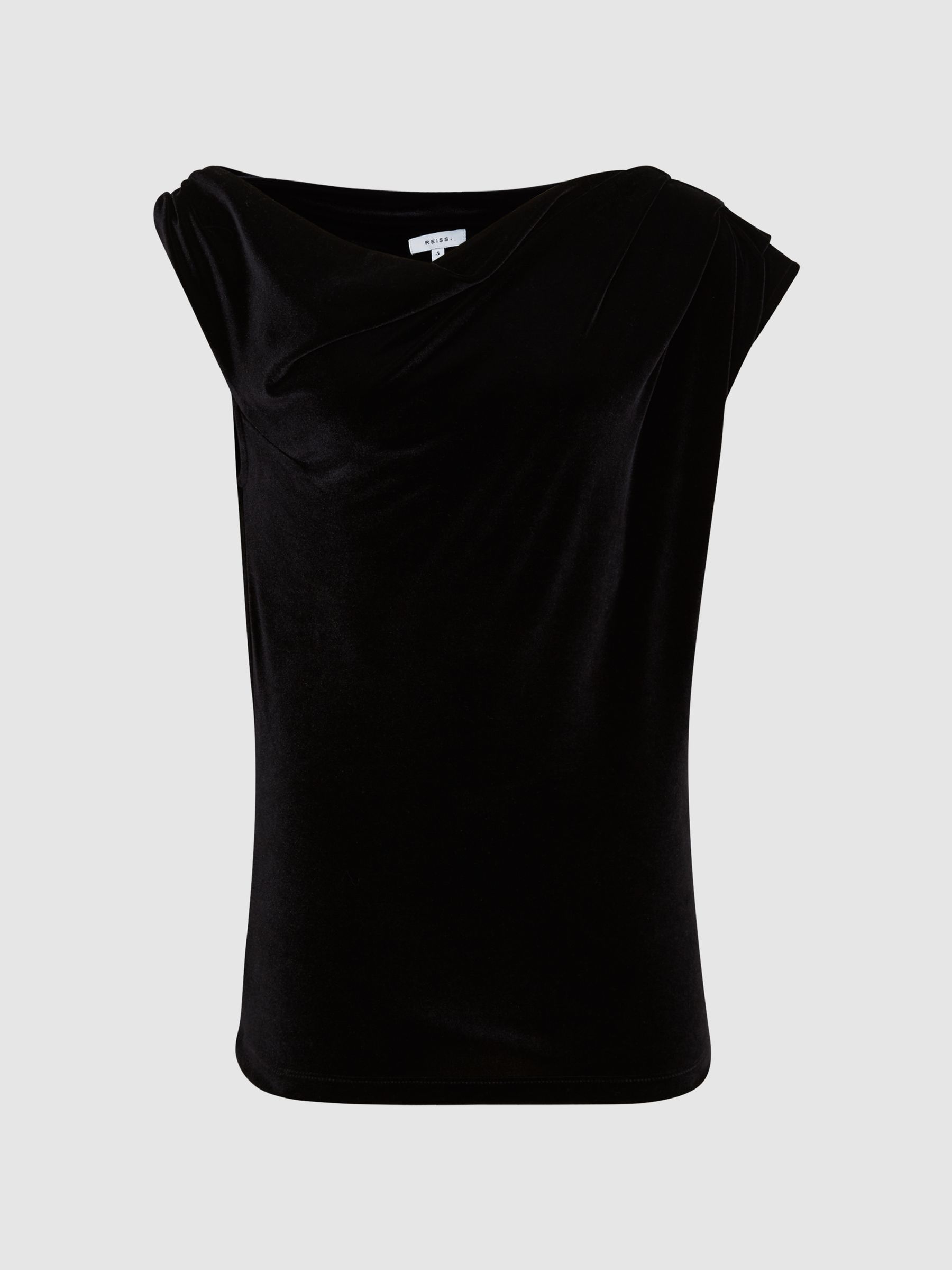 Velvet Short Sleeve Drape Top in Black - Image 2 of 6