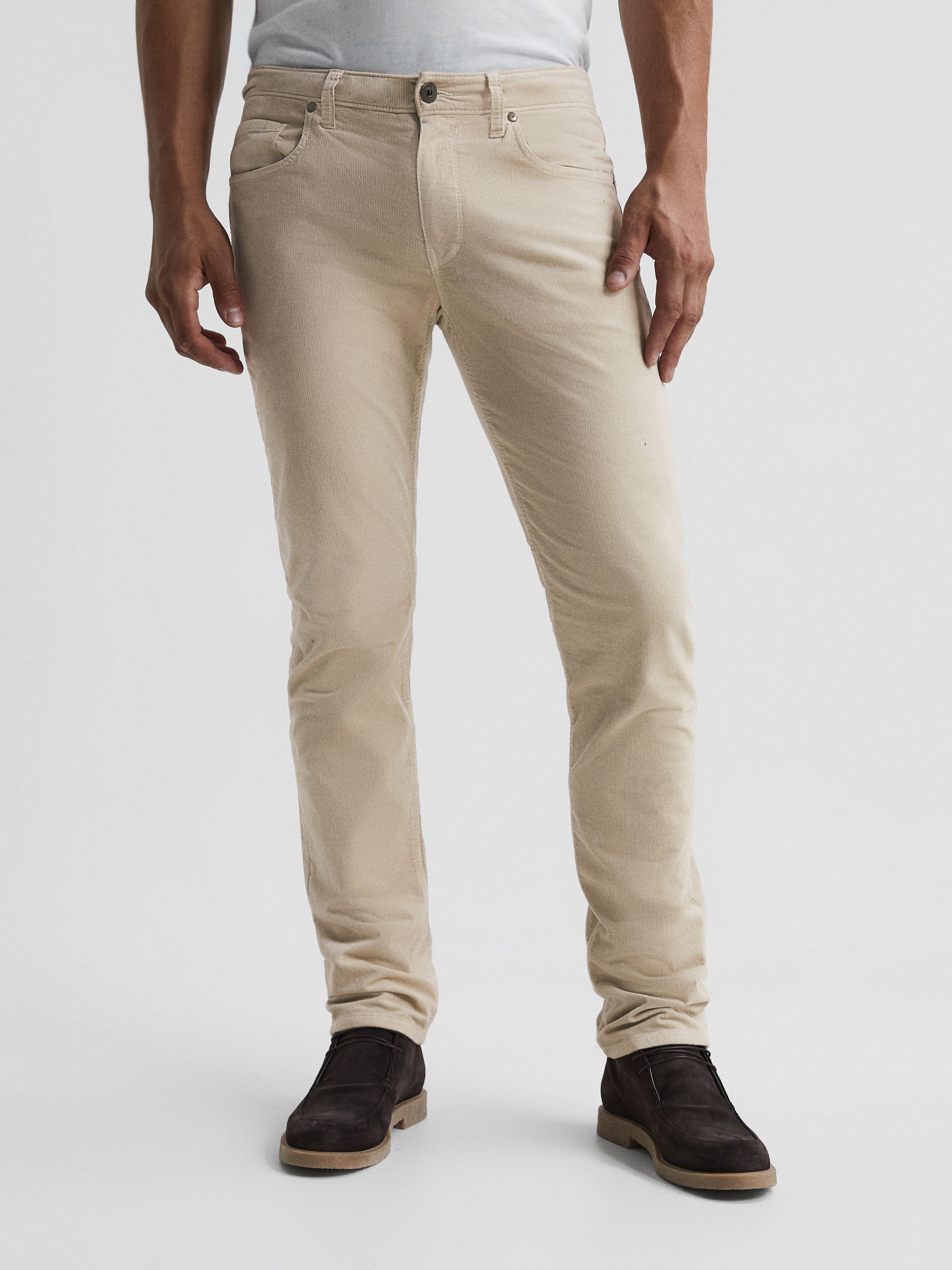PAIGE Micro-Corduroy Slim Fit Jeans in Ivory Cream - Image 1 of 7 PAIGE Micro-Corduroy Slim Fit Jeans in Ivory Cream - Image 1 of 7