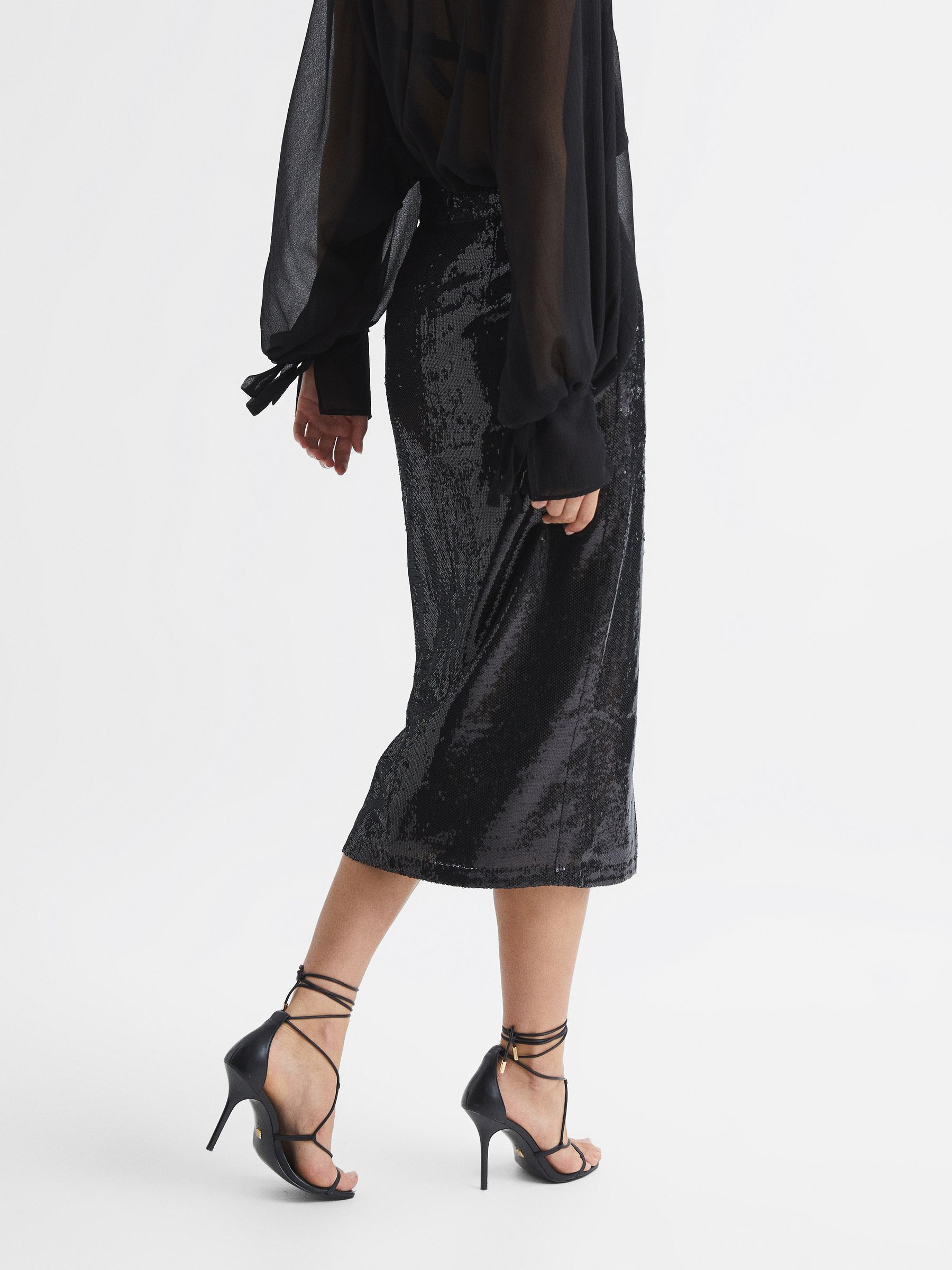 Sequin Pencil Skirt in Black - Image 5 of 6