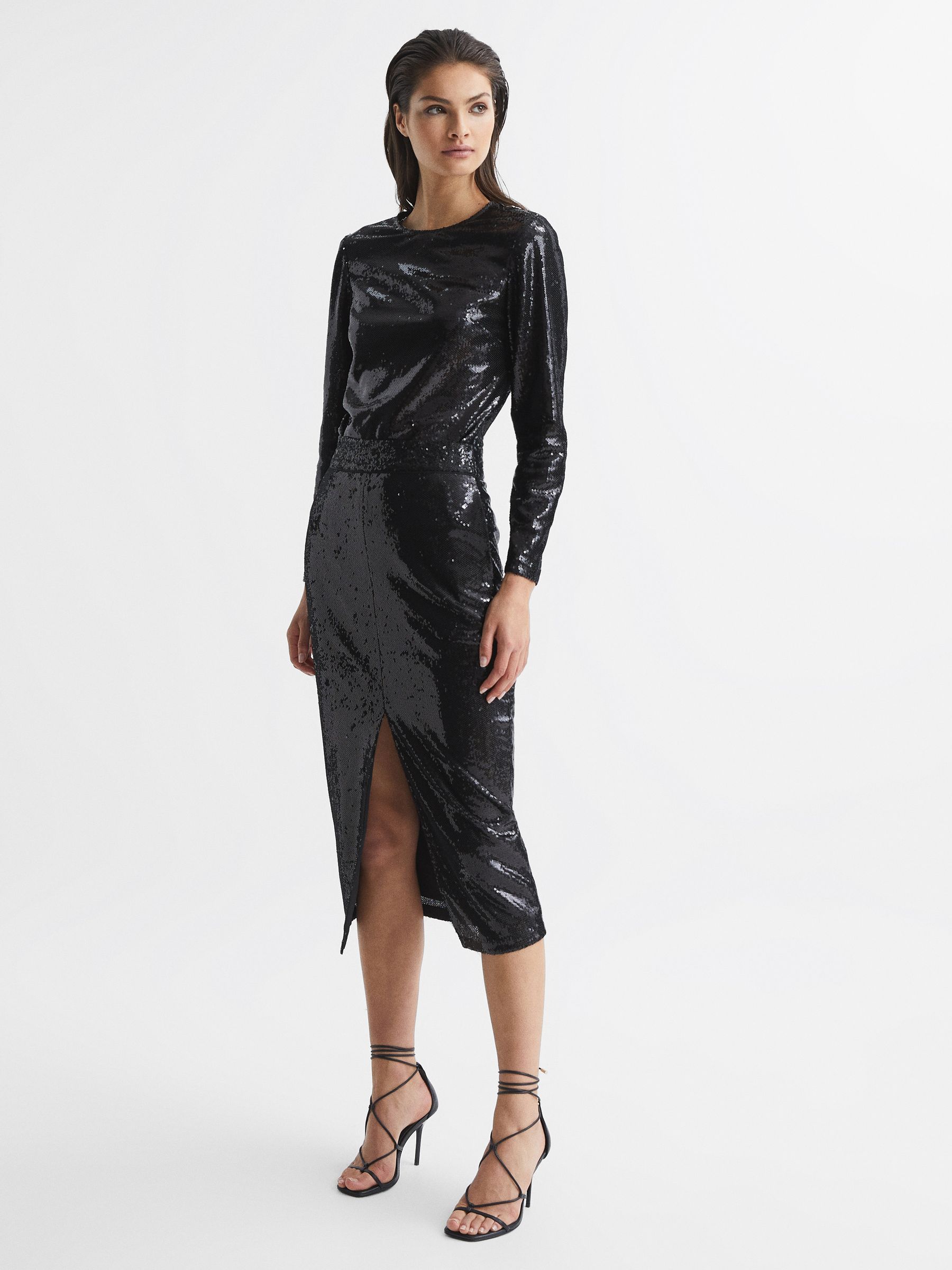 Sequin Pencil Skirt in Black - Image 6 of 6