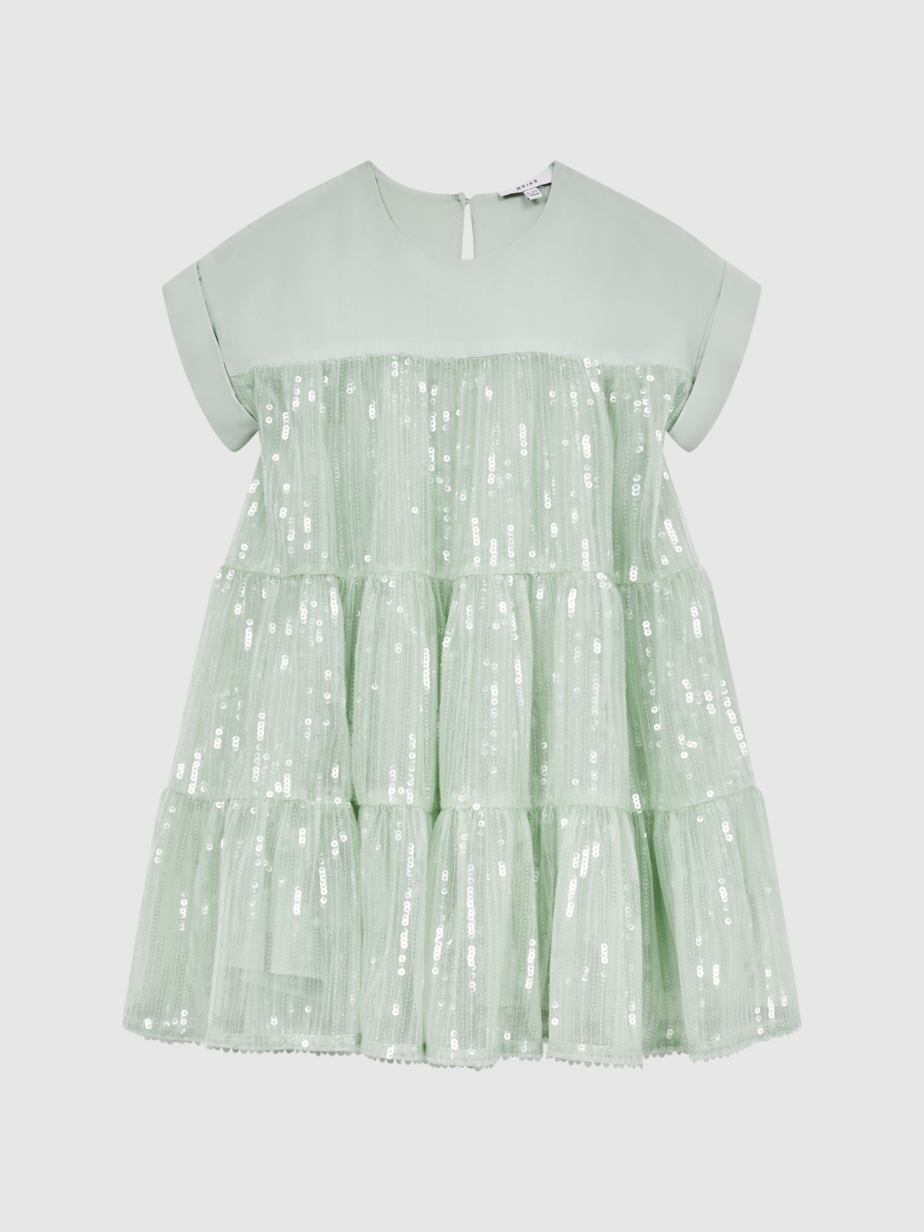 9-12 yrs Sequin Tiered Dress in Sage - Image 2 of 6
