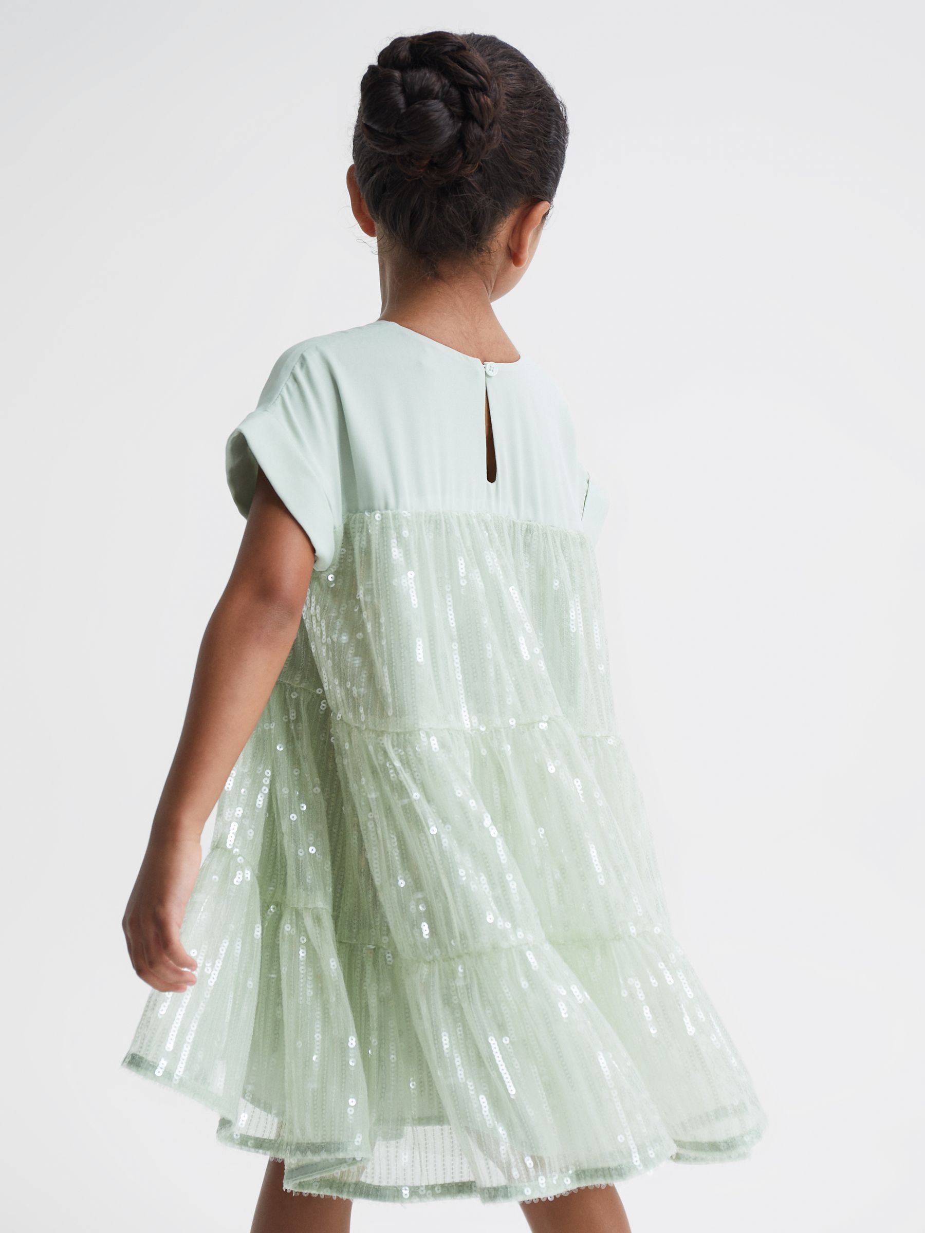 9-12 yrs Sequin Tiered Dress in Sage - Image 5 of 6