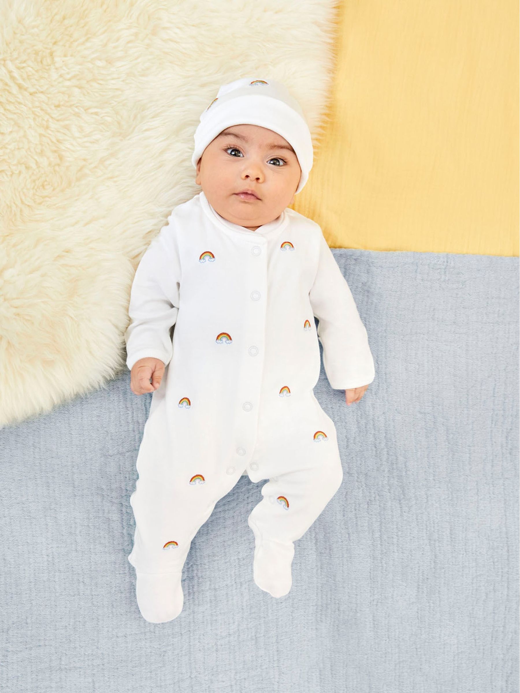 Rainbow Embroidered Cotton Baby Sleepsuit - Image 1 of 5